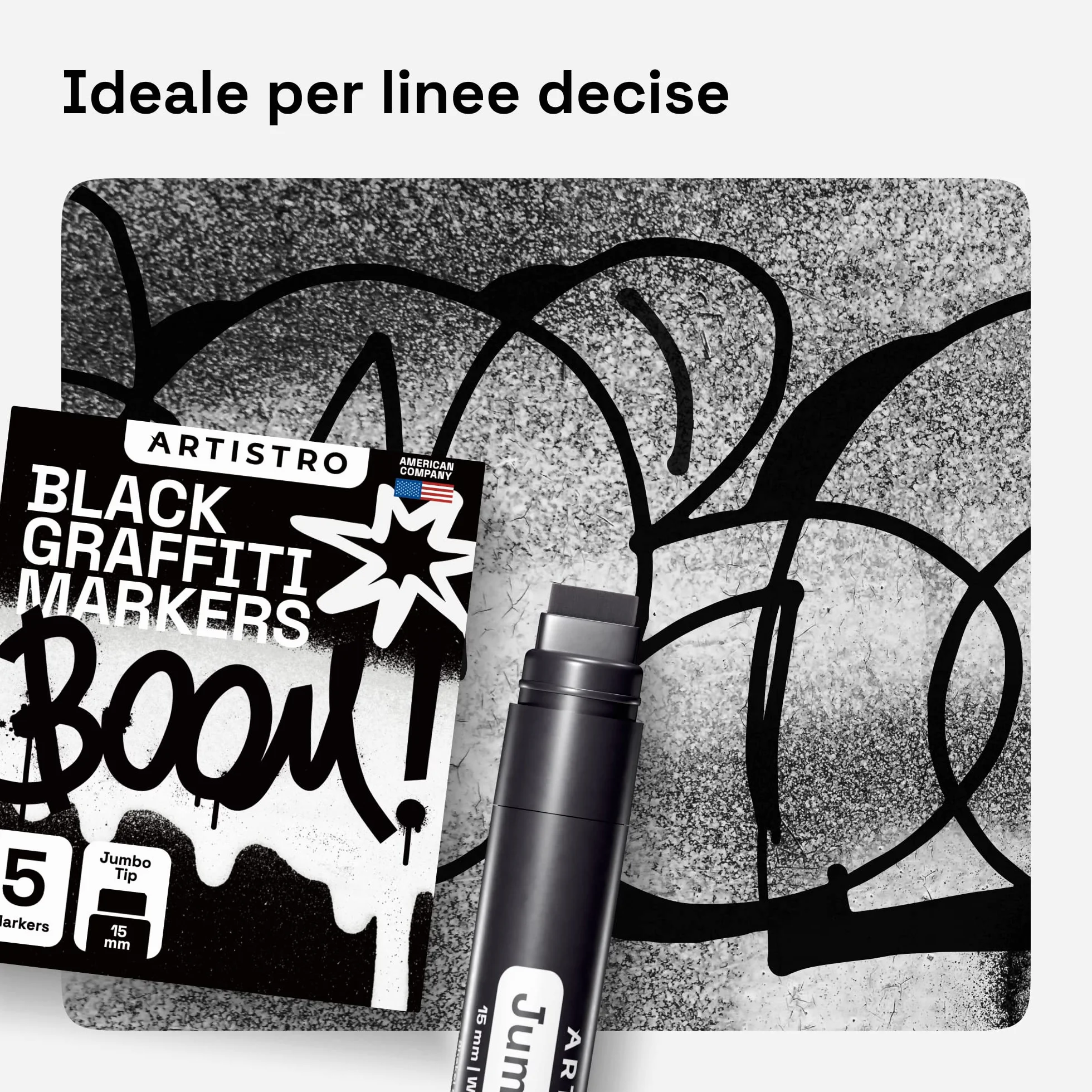 Artistro Jumbo Marker Pennarelli Neri Punta Grossa 15 mm Feltro Inchiostro Acrilico Nero per Pittura su Roccia Pietra Ceramica Vetro Legno Tela Cf. 5