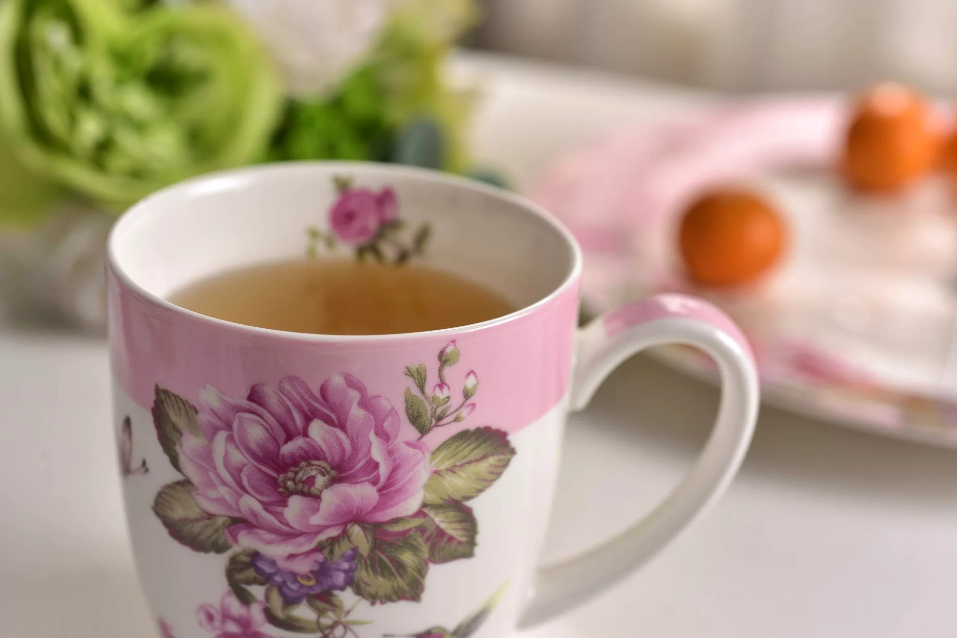Set di 4 tazze da tè e caffè in porcellana - Design Shabby Chic con uccelli, rose e farfalle in confezione regalo - 330 ml
