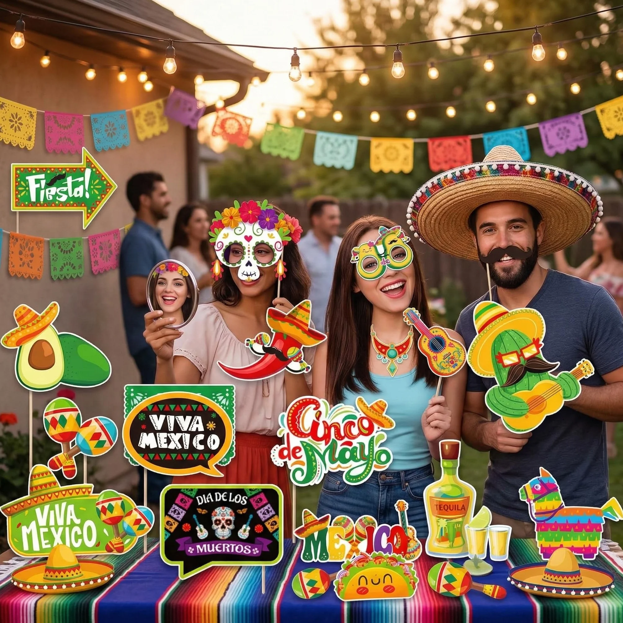 Set Decorazioni per Festa Messicana - 30 Pezzi di Accessori Fotografici Divertenti, Sombrero, Peperoncini, Labbra, Cactus, Occhiali e Molto Altro - Perfetto per Party a Tema Messicano e Carn