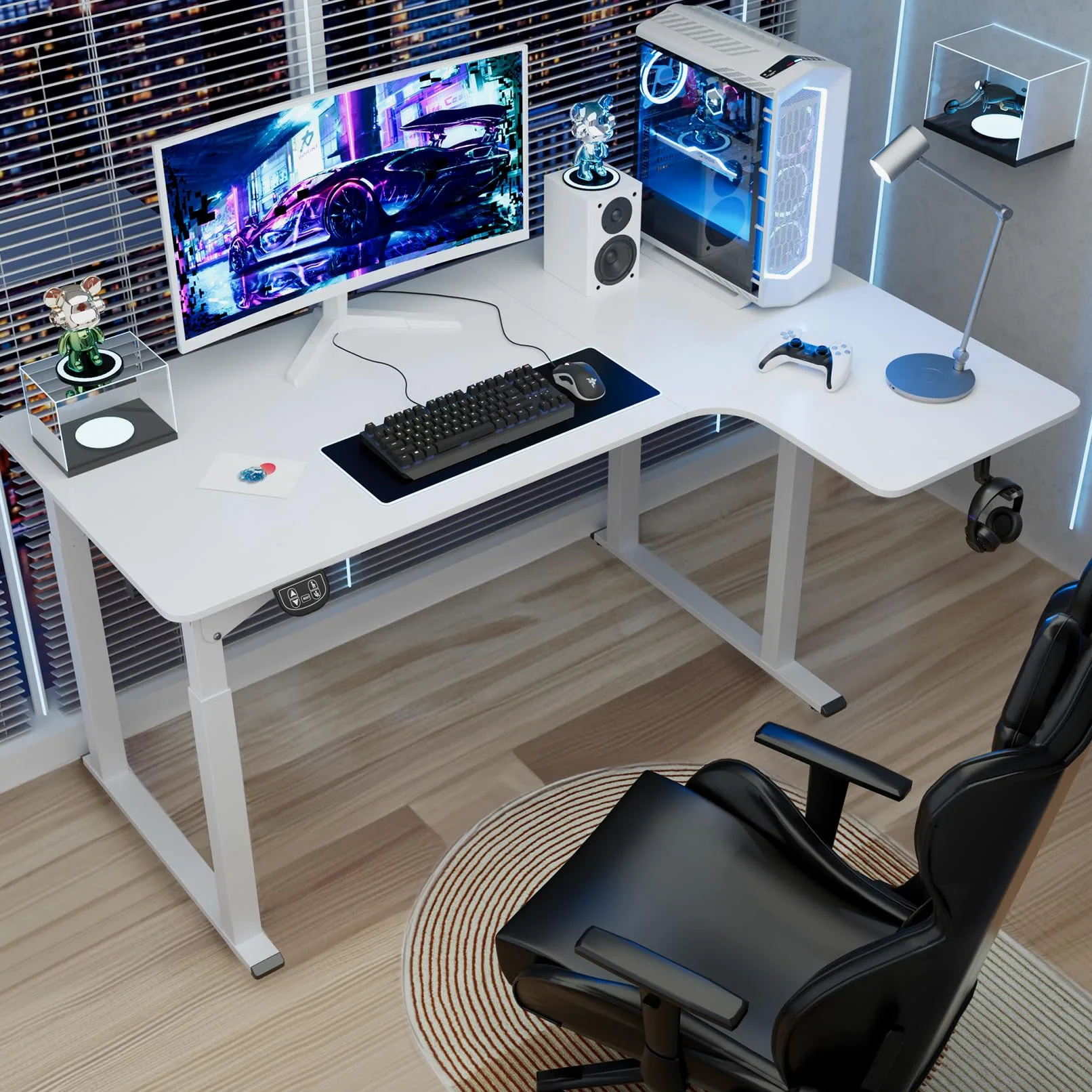 Dripex Scrivania regolabile in altezza 180x110cm, Scrivania ad angolo con doppio motore, Standing Desk con 4 gambe per una super stabilità, bianca