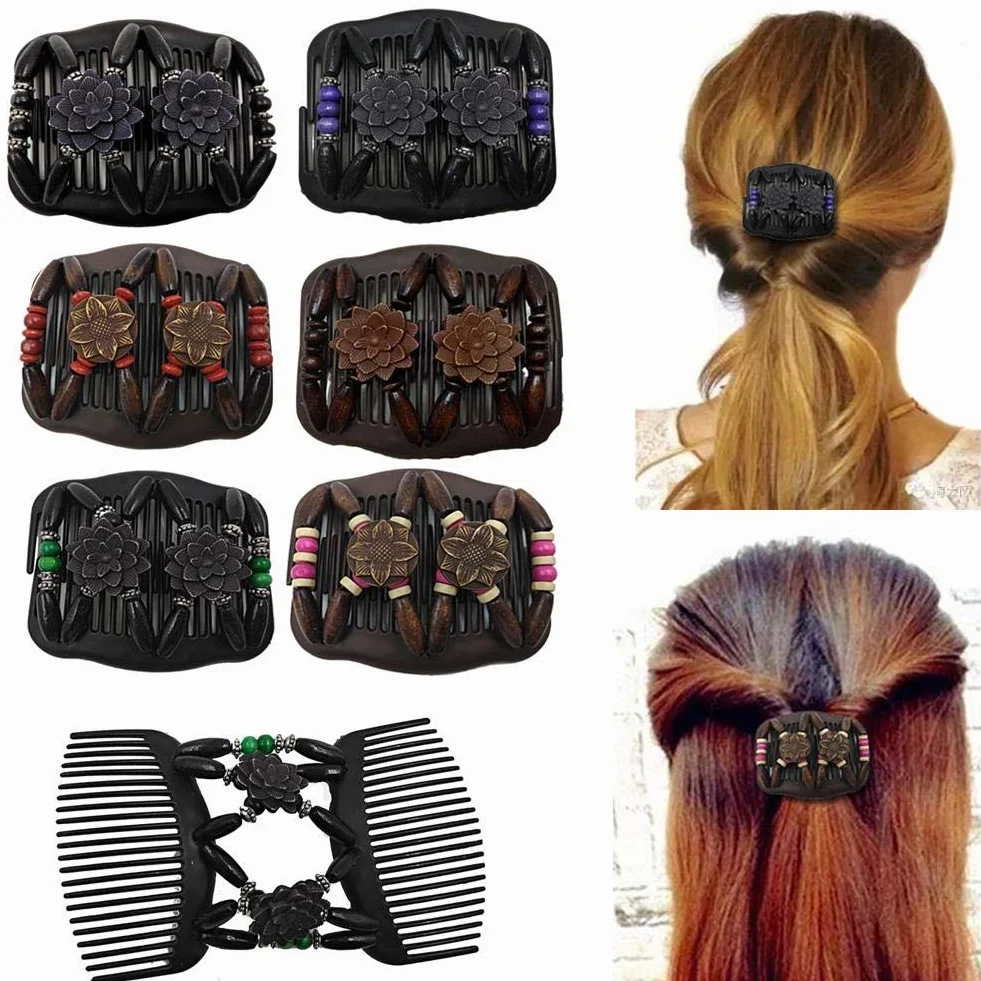 Moda Pettine Magico Flessibile Capelli Perline Elasticità Doppio Bead String Morsetto Strumenti Accessori Nero