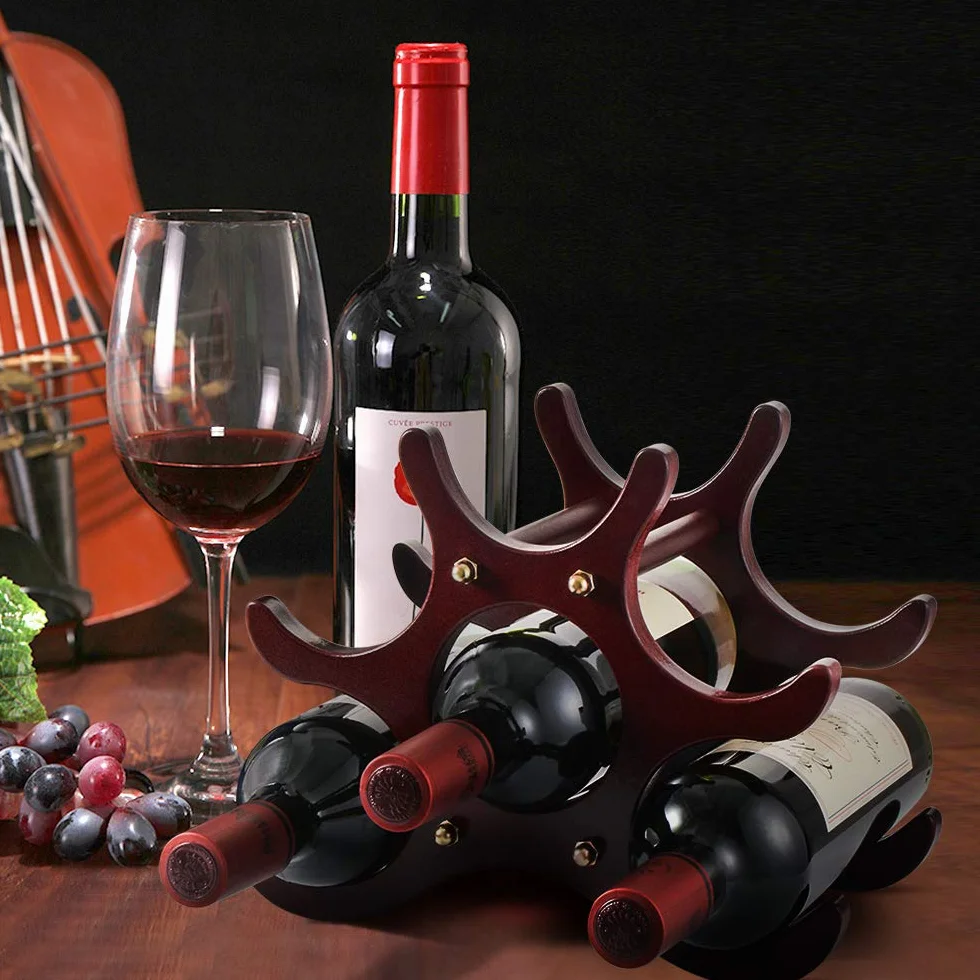 Gimars Portabottiglie Vino in Legno Naturale,Scaffale Cantinetta per Vini in Legno da Tavolo,Supporto per Bottiglie Vini da Incasso per Champagne Spumante,Vintage Marrone,6 Bottiglie