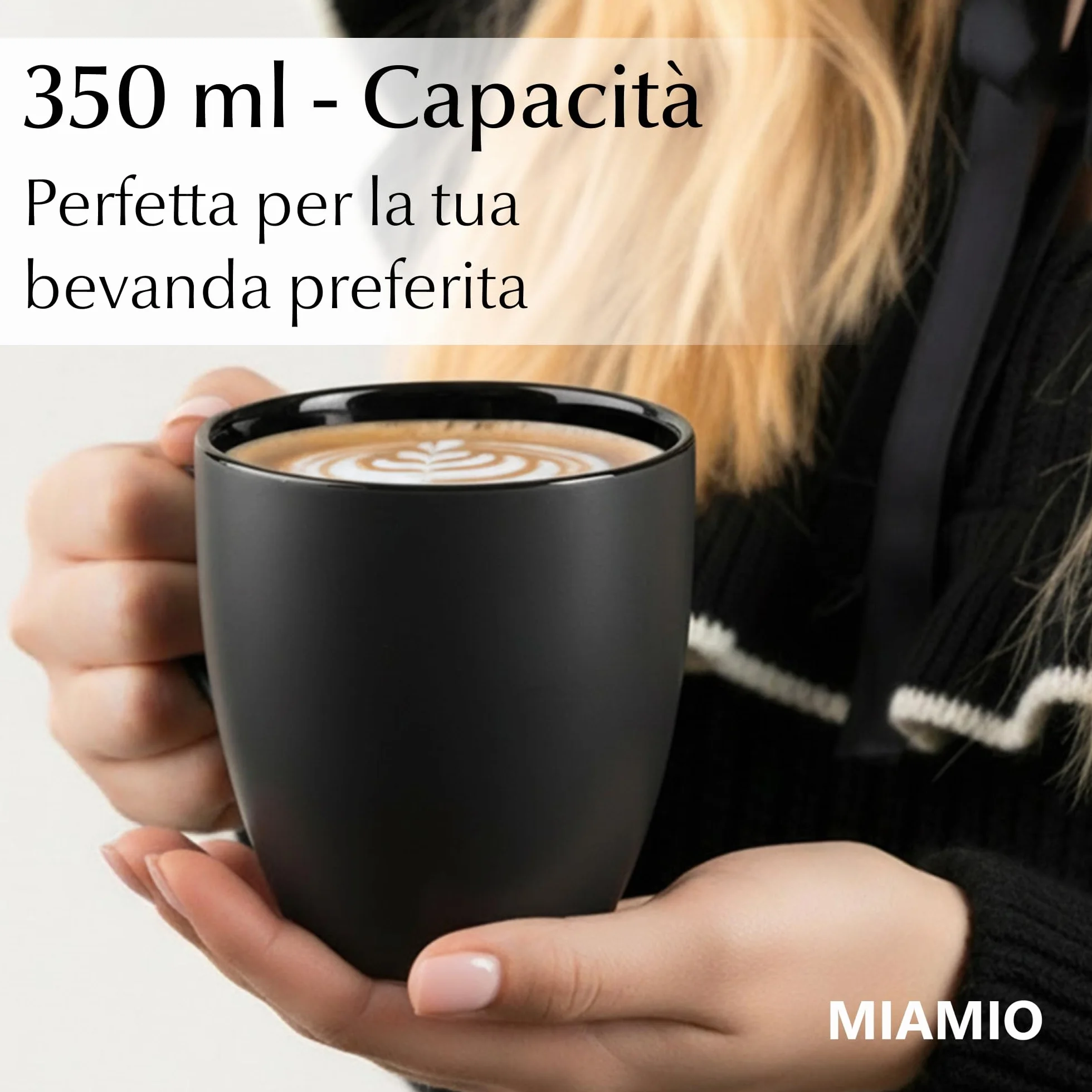 MIAMIO Le Papillon Collezione Set di Tazze da Caffè 6 x 350 ml Nero