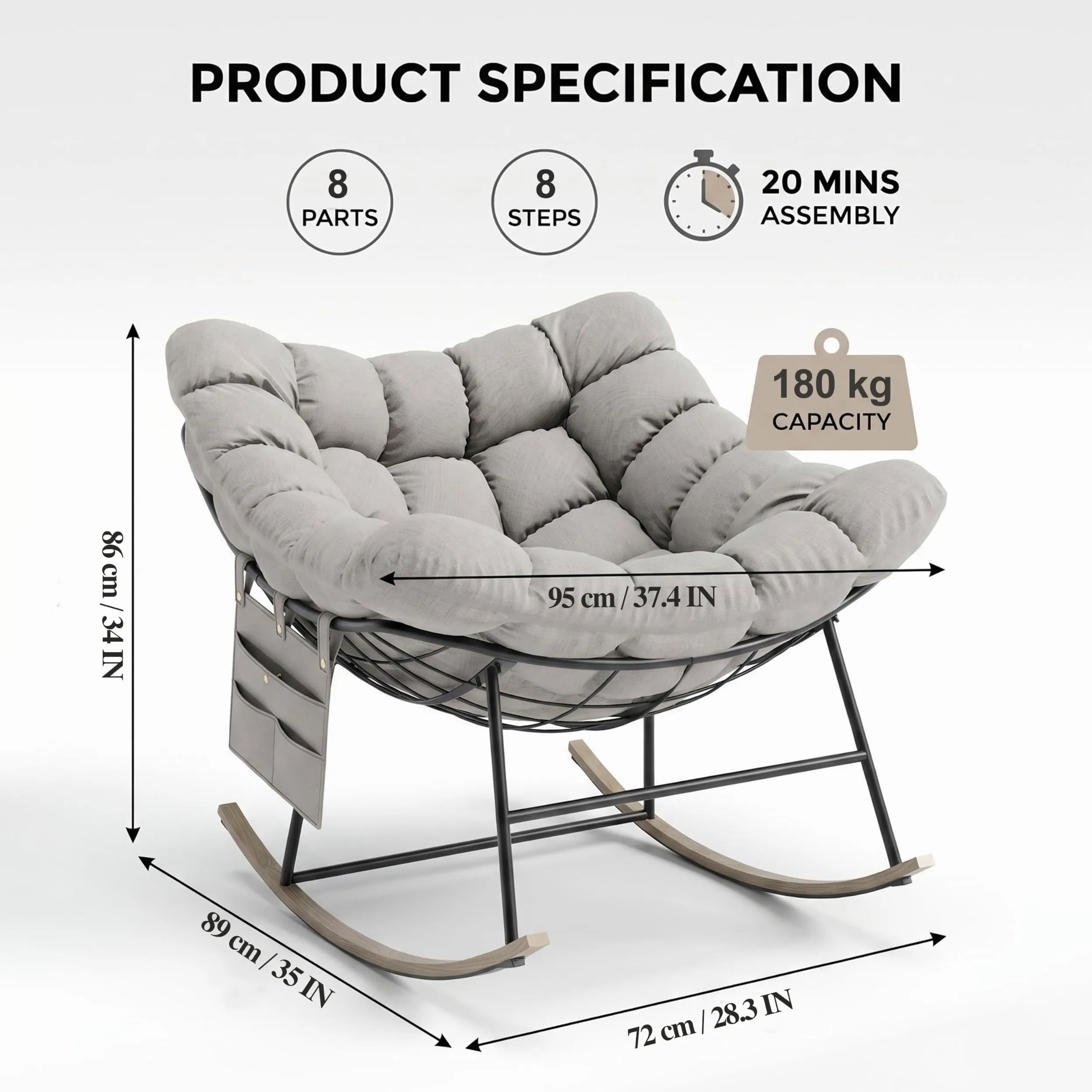 Fiutazge 2 Pezzi Sedia a Dondolo da Esterno,Poltrona Relax Ergonomica a Forma di Uovo per Giardino,Balcone,Veranda e Soggiorno,Portata 180 kg,Beige