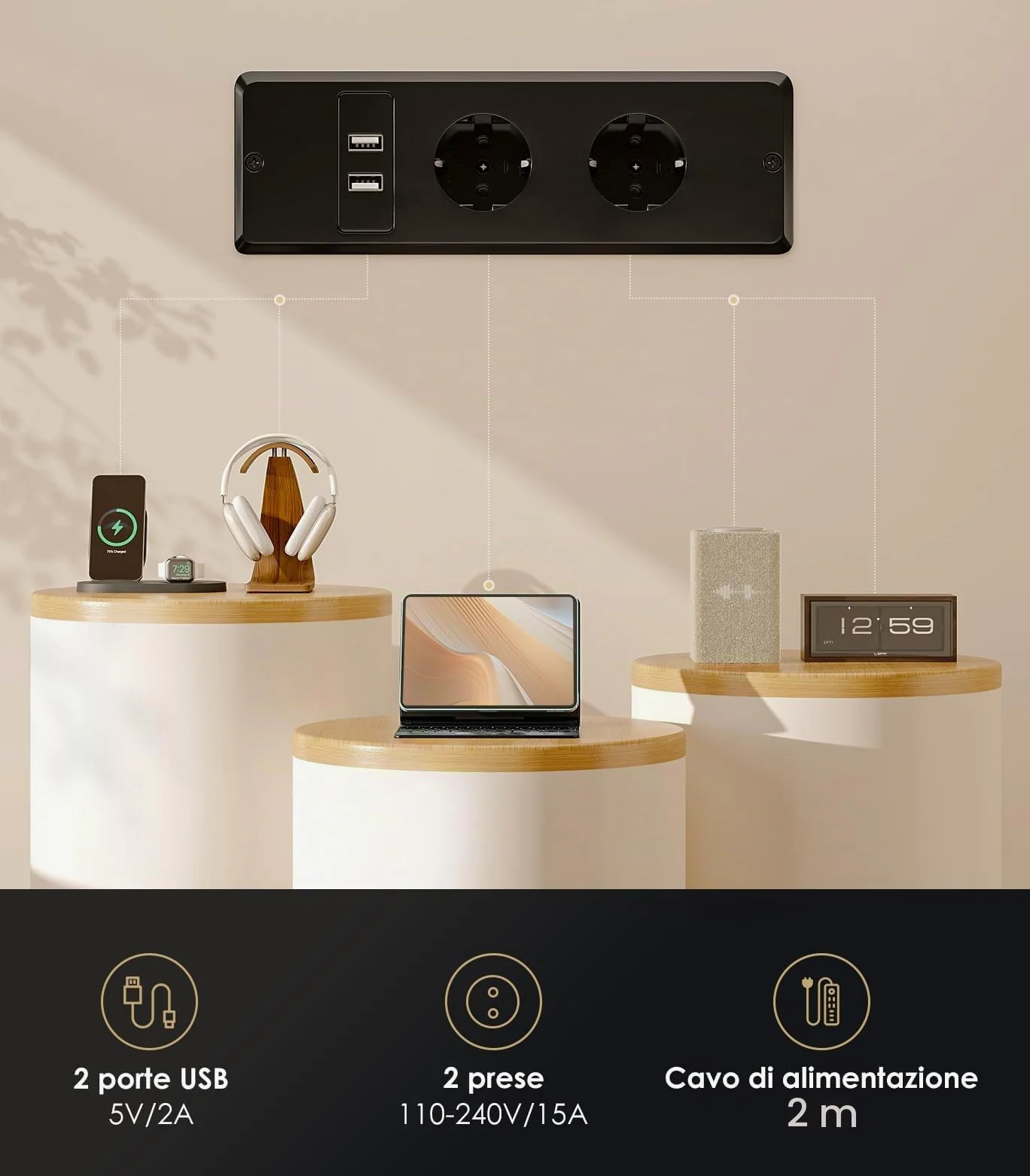 OffiGo Scrivania Angolo Regolabile in Altezza con Cassetti, 140cm, Marrone | Scrivania Angolare Regolabile con Presa per di ricarica USB, Standing Desk a L per Ufficio e Studio, porta Canalina Nascosta