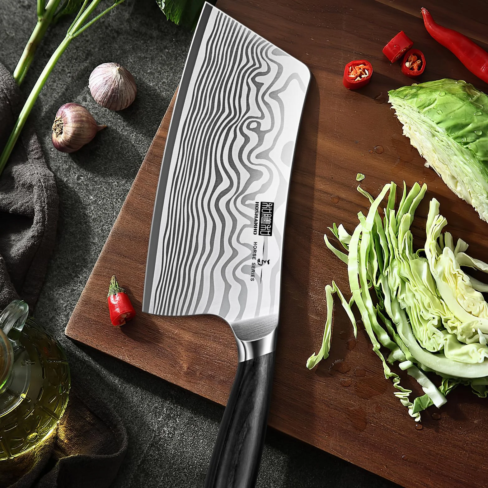 HOSHANHO Mannaia da Cucina 18 cm, Acciaio in Polvere ad Alto Tenore di Carbonio, Ultra Affilata
