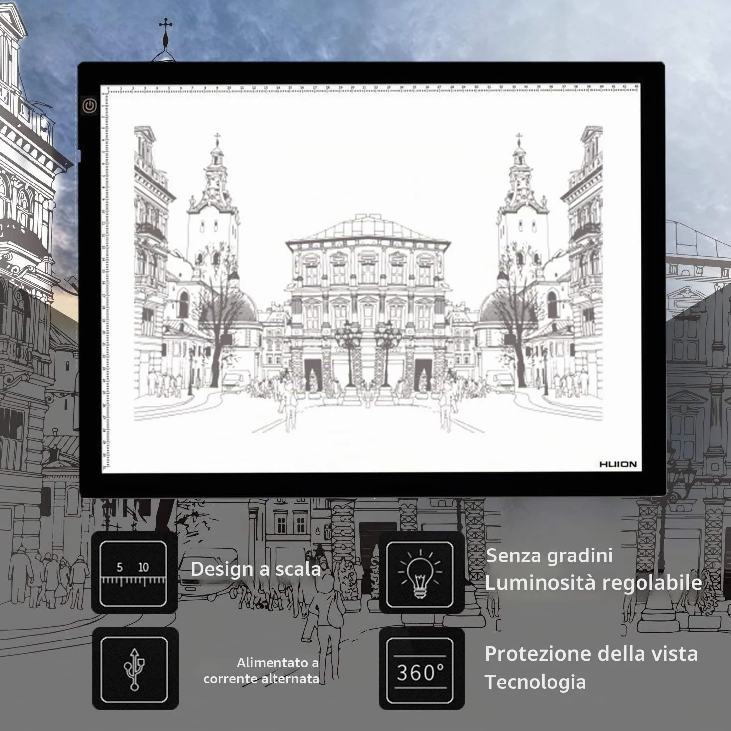 HUION Tavoletta Grafica A3 Scatola Luminosa LED con Luminosità Regolabile per Disegno Tracciamento