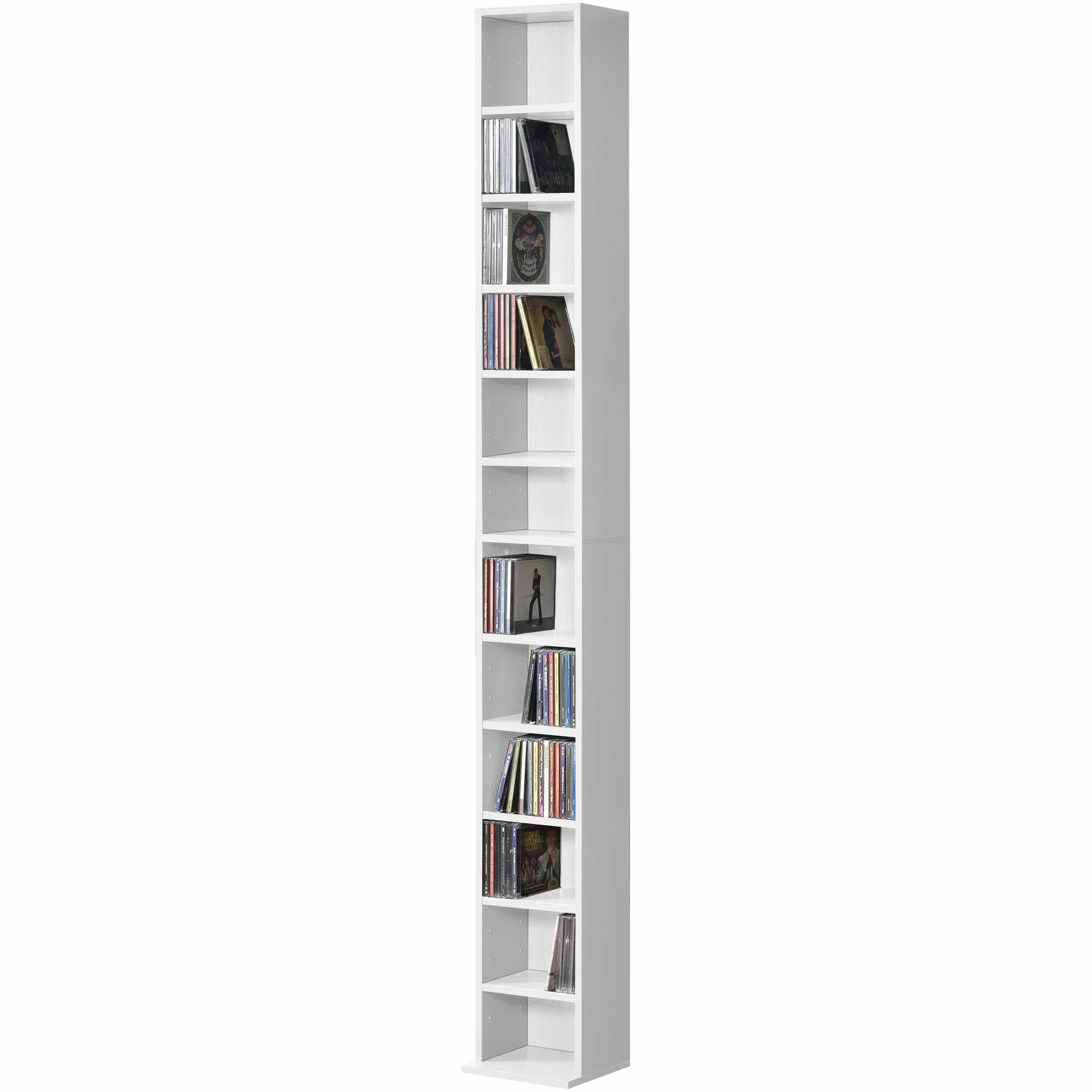 Scaffale a Colonna 12 Scomparti per CD DVD 175x20x20 cm Bianco Ripiani Regolabili