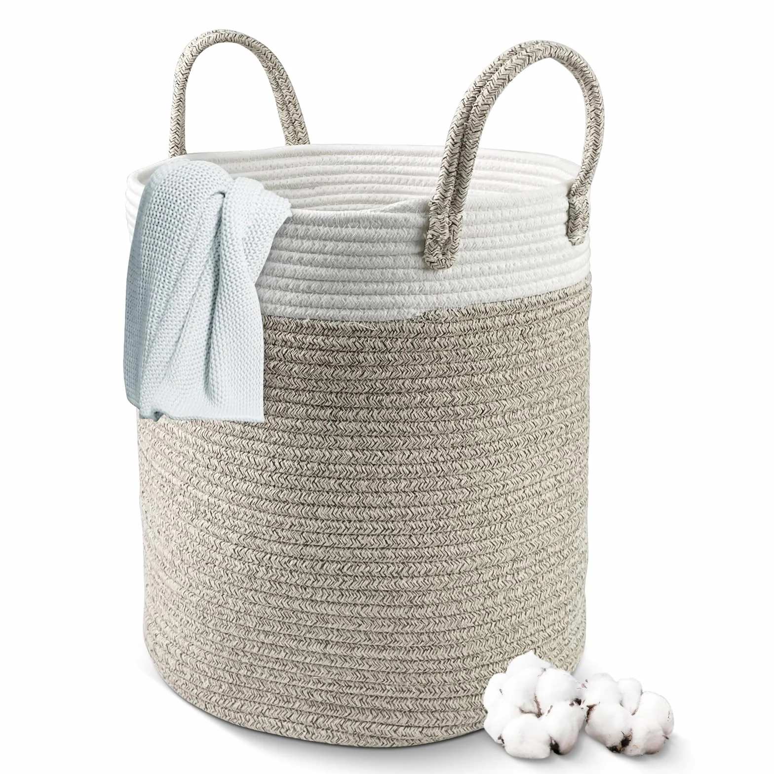 Tekenewbse Cesto Portabiancheria, 38L Cesto Biancheria Sporca, 35 × 40 cm Grande Cesta con Manico, Cesta Panni Sporchi in Cotone, Ceste Portaoggetti Bucato Cesti Porta Oggetti Portagiochi
