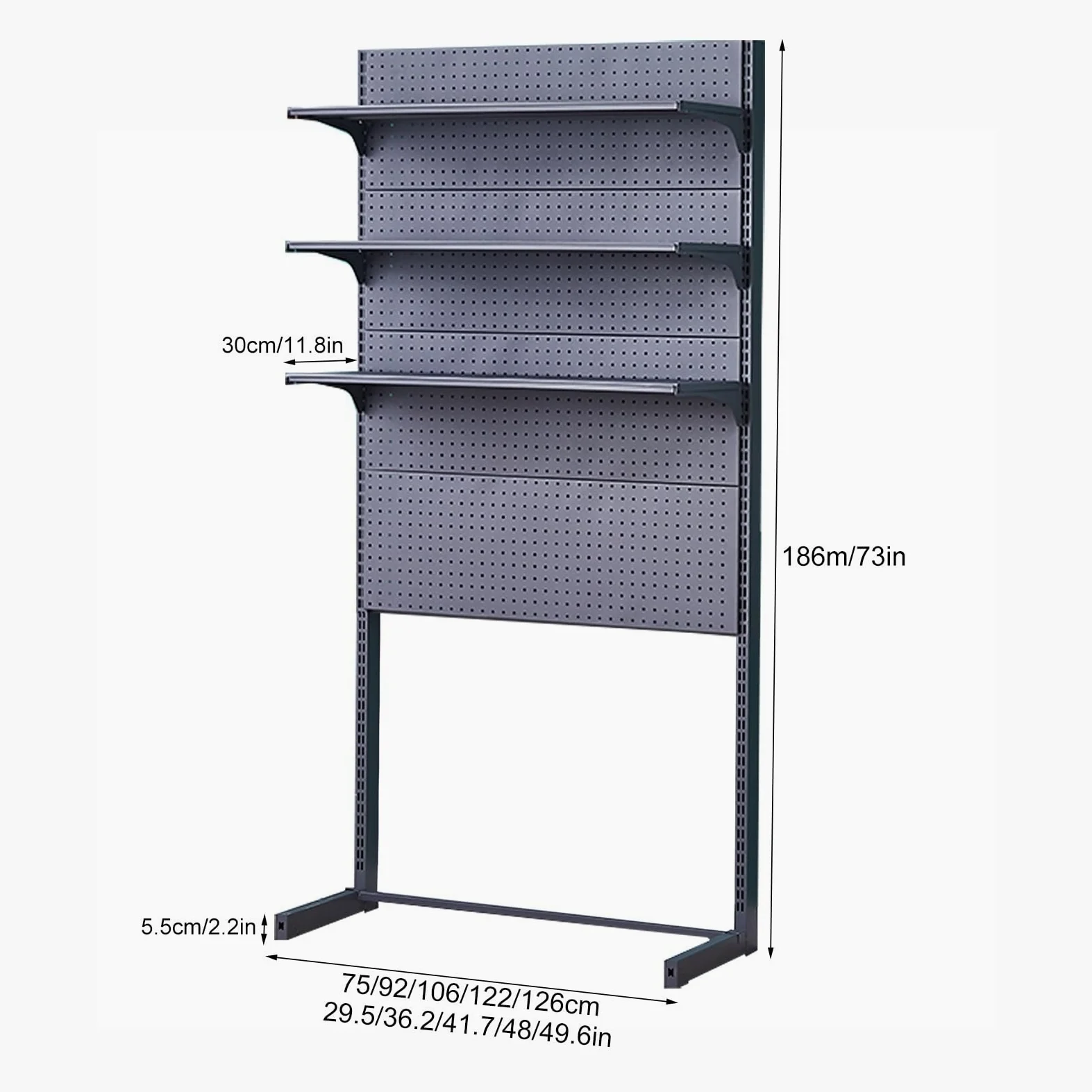 Pegboard da Scrivania, Ripiani Regolabili in Altezza, Pannello Porta Attrezzi Autoportanti, Pannello Forato Metallo, Pannello Portautensili Grandi(Grigio,106x186cm/41.7 * 73in)