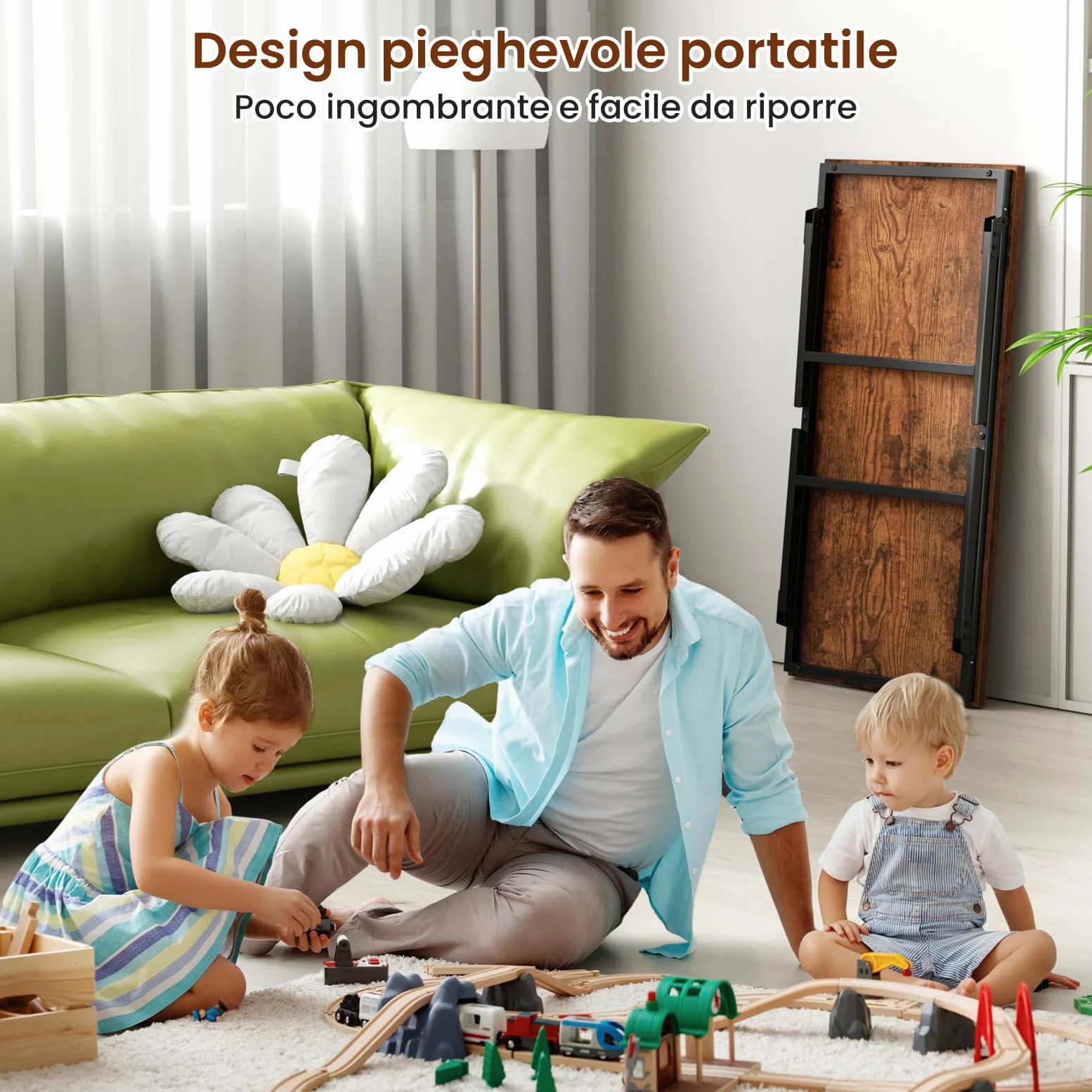 Tavolino Salotto, Tavolino Pieghevole, Design con Fibbia per Gamba del Tavolo, Nessun Montaggio Richiesto, Adatto per Soggiorno,105 x 55 x 40 cm