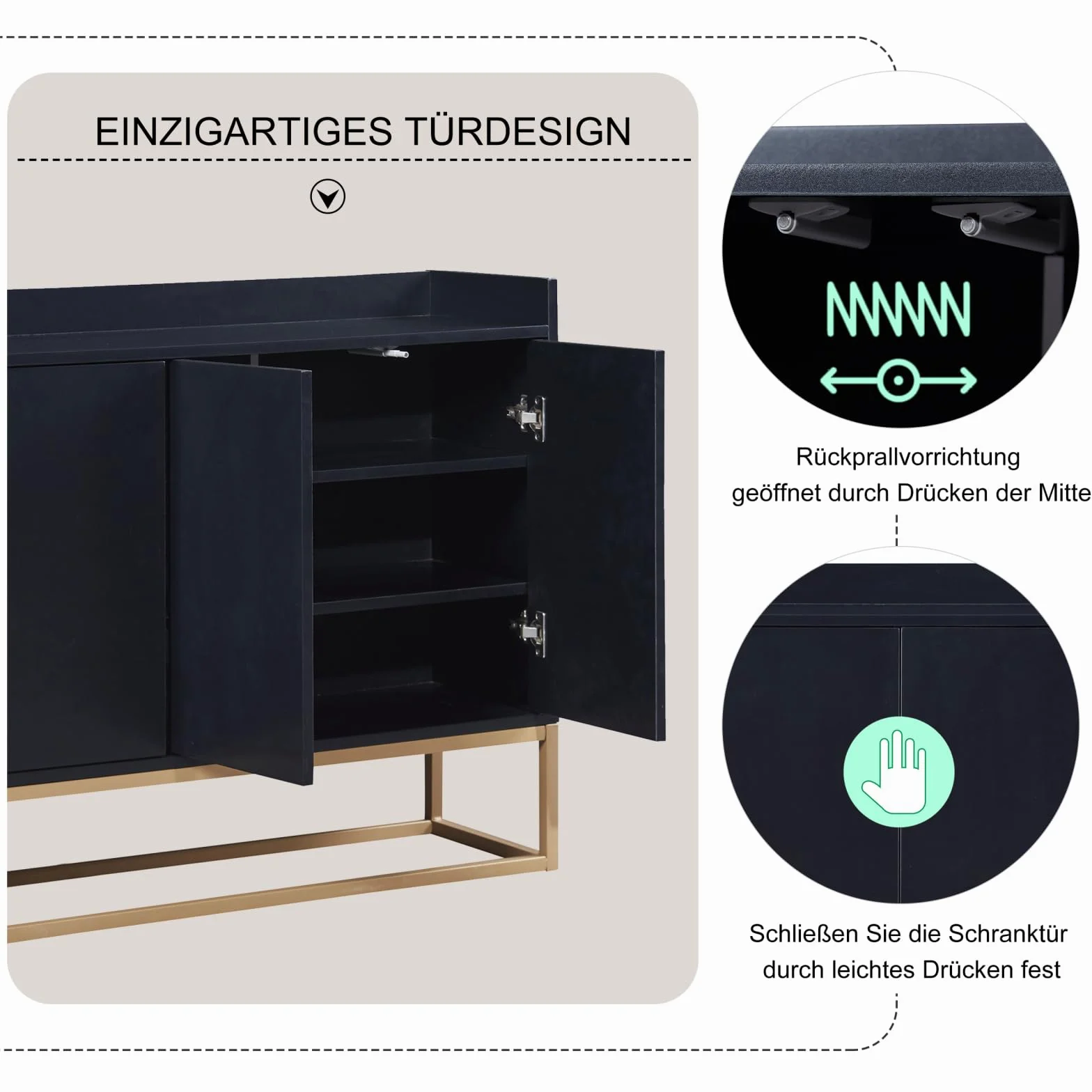 Credenza 120 cm, madie moderne soggiorno con 4 ante, buffet mobile cucina con ripiano regolabile e gambe in metallo, per cucina, soggiorno, sala da pranzo, ingresso (nero, 120 x 30 x 80 cm)