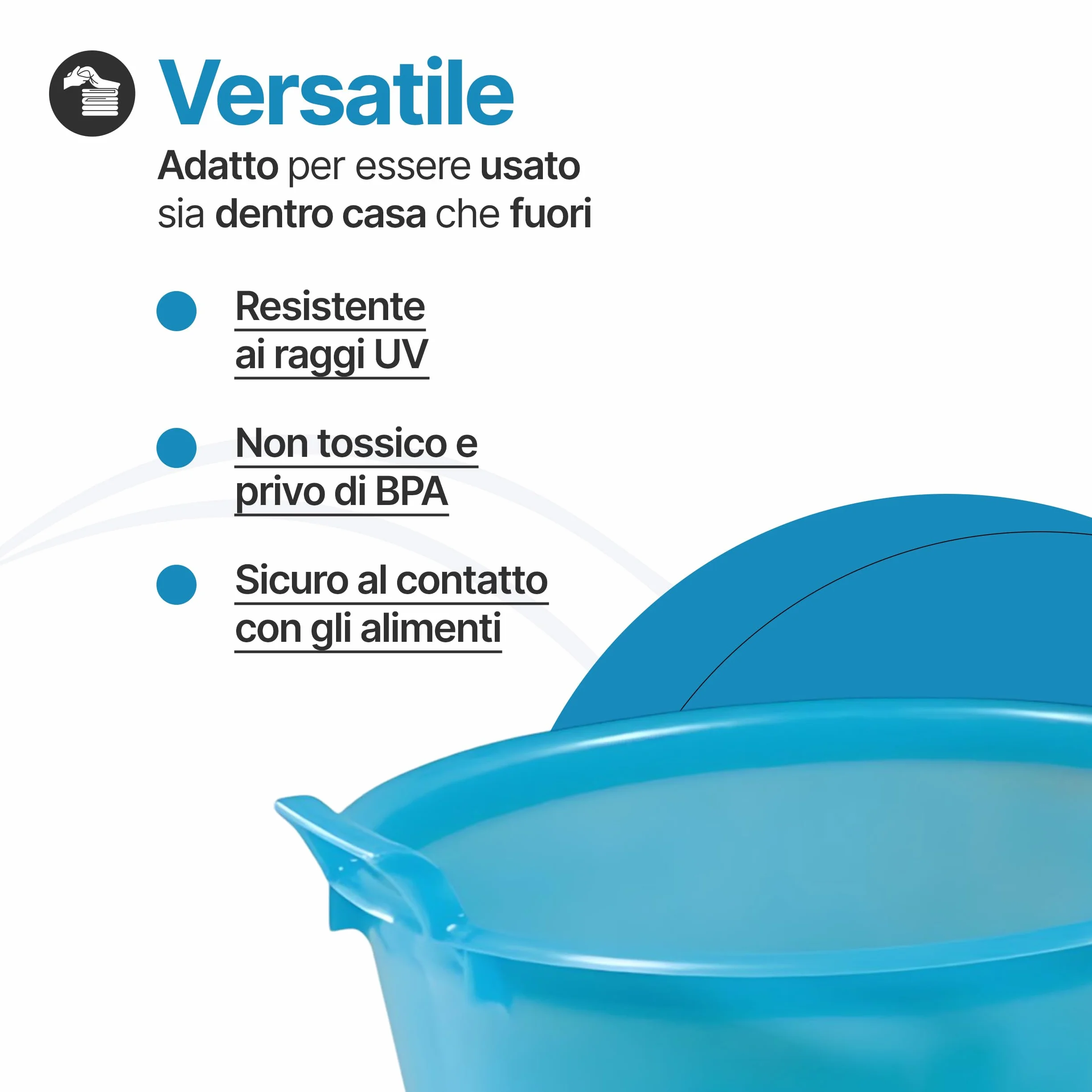 TOMAINO - Bacinella Bucato in Plastica Rigida Ovale- Contenitore Portabiancheria Multiuso per Casa, Lavaggio Panni e Cane - Catino per Bucato 22 lt Ø 55 cm