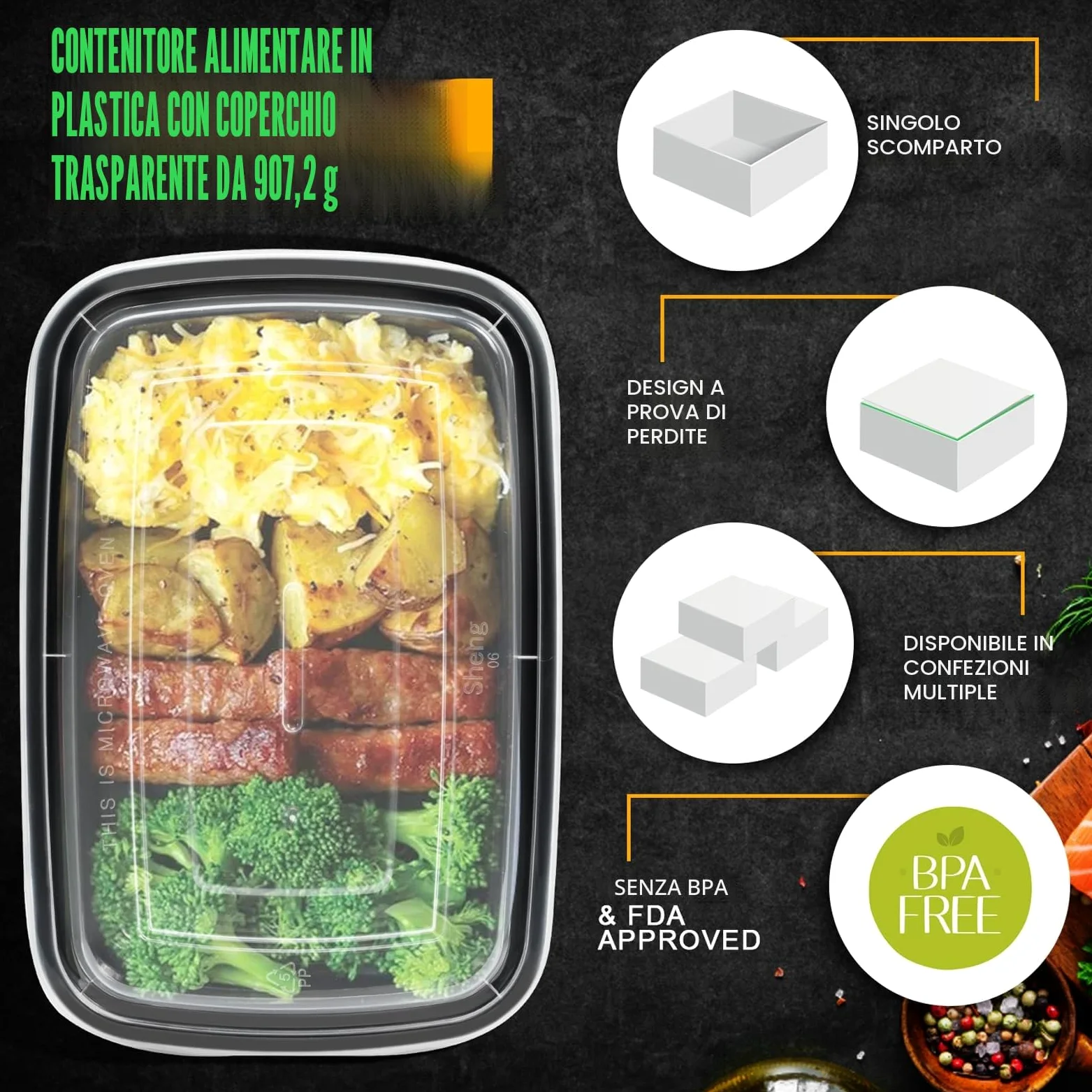 50Pcs Contenitori per la Preparazione dei Pasti da 900ml Contenitore per Frutta con Coperchi Portatile per Cibo da Asporto Picnic