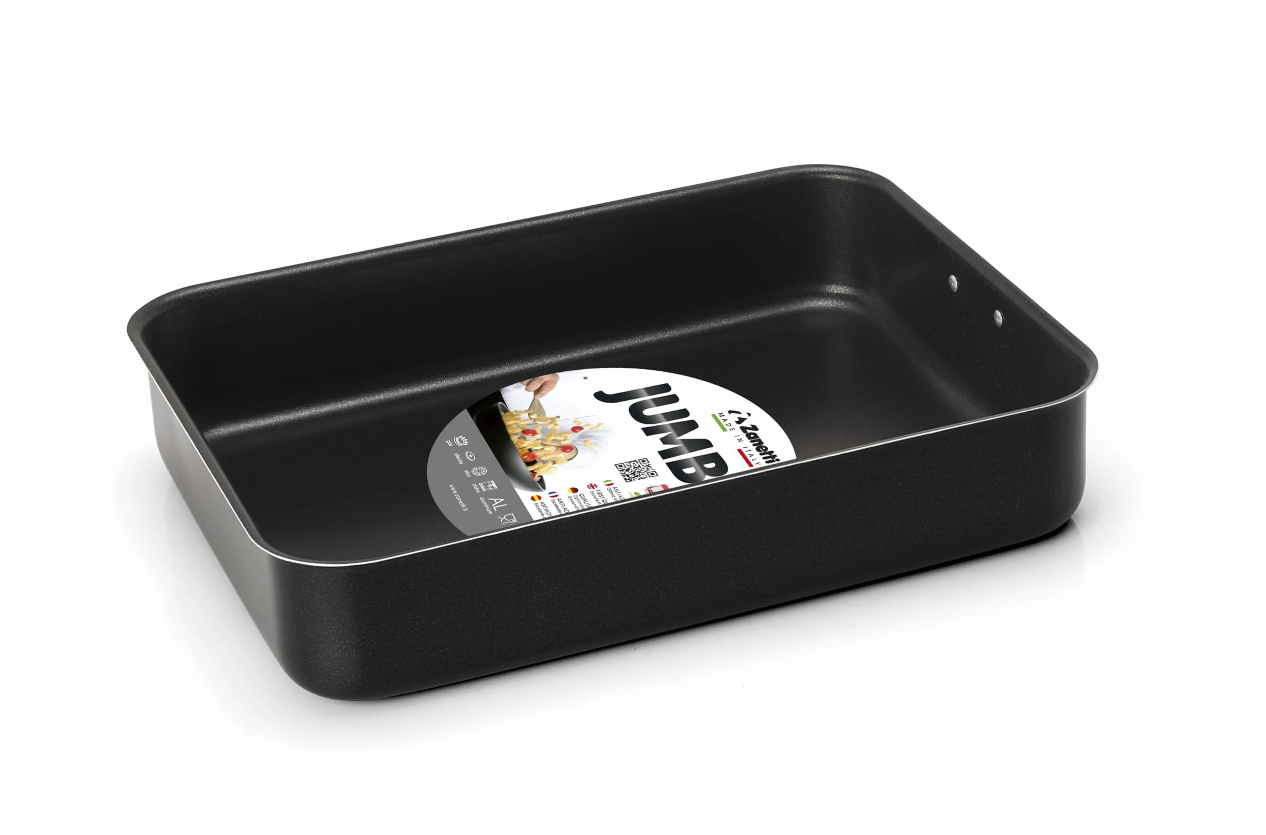 Zanetti - Jumbo, Lasagnera Antiaderente Misura 40 x 28 cm, Lasagnera Rettangolare con Anello per Appendere, Salvaspazio, Colore Nero, Made in Italy