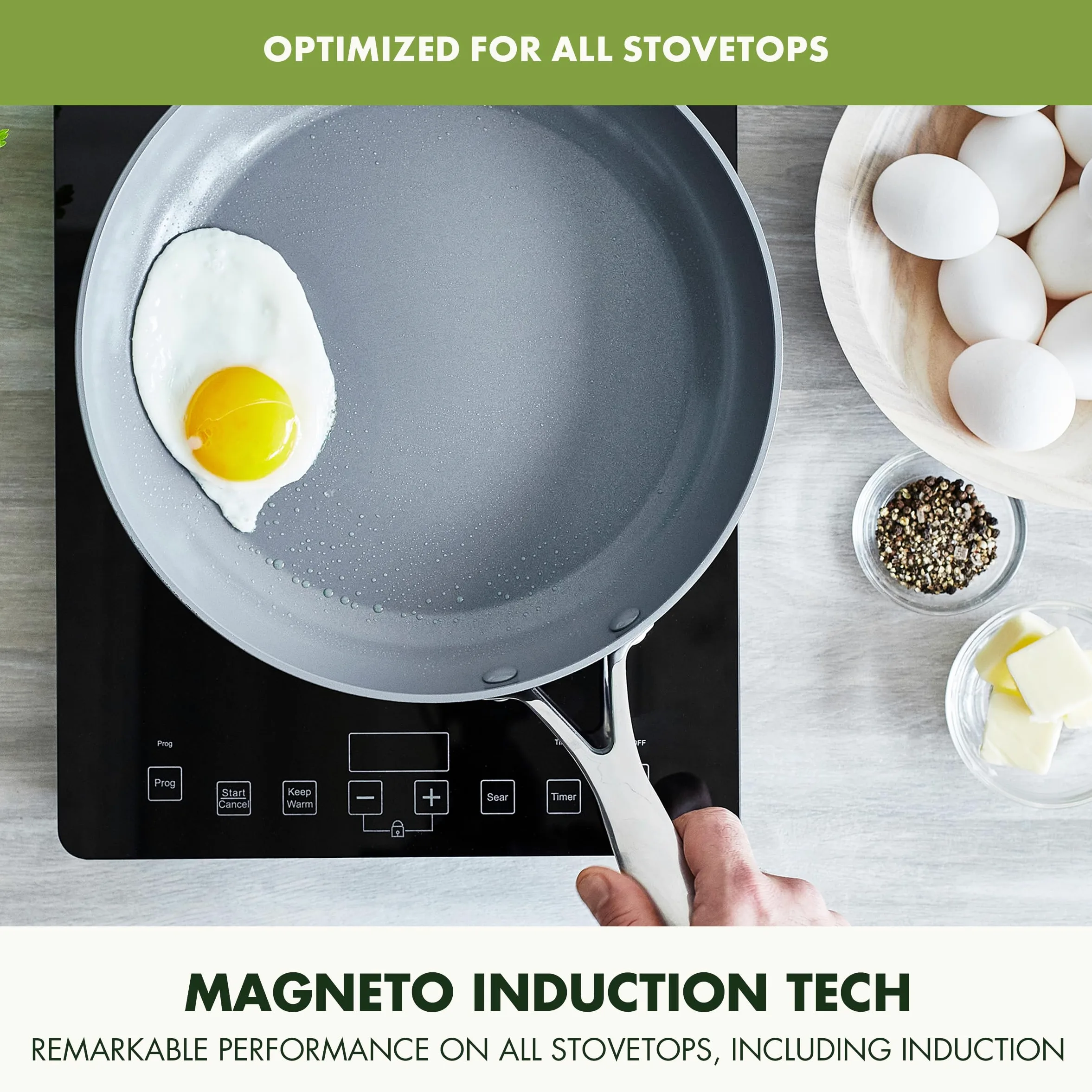 GreenPan Valencia Pro Padella da 30 cm in ceramica anodizzata dura e antiaderente, senza PFAS, induzione, lavabile in lavastoviglie, resistente al forno, grigio