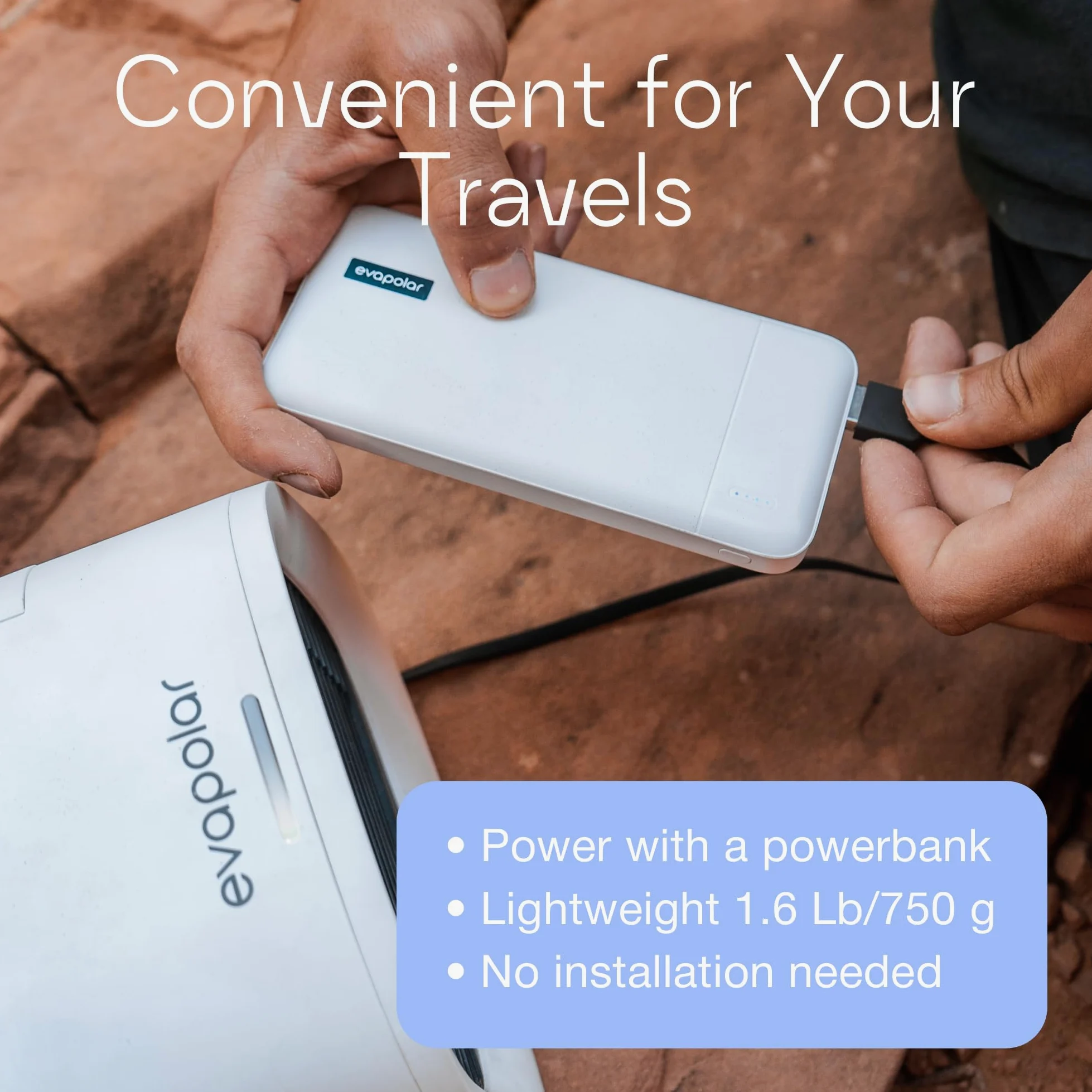 Evapolar evaCHILL - Raffreddatore d'aria e umidificatore portatile, ventola di raffreddamento da tavolo, per casa e ufficio, con connettività USB e luce LED integrata, grigio urbano, piccolo