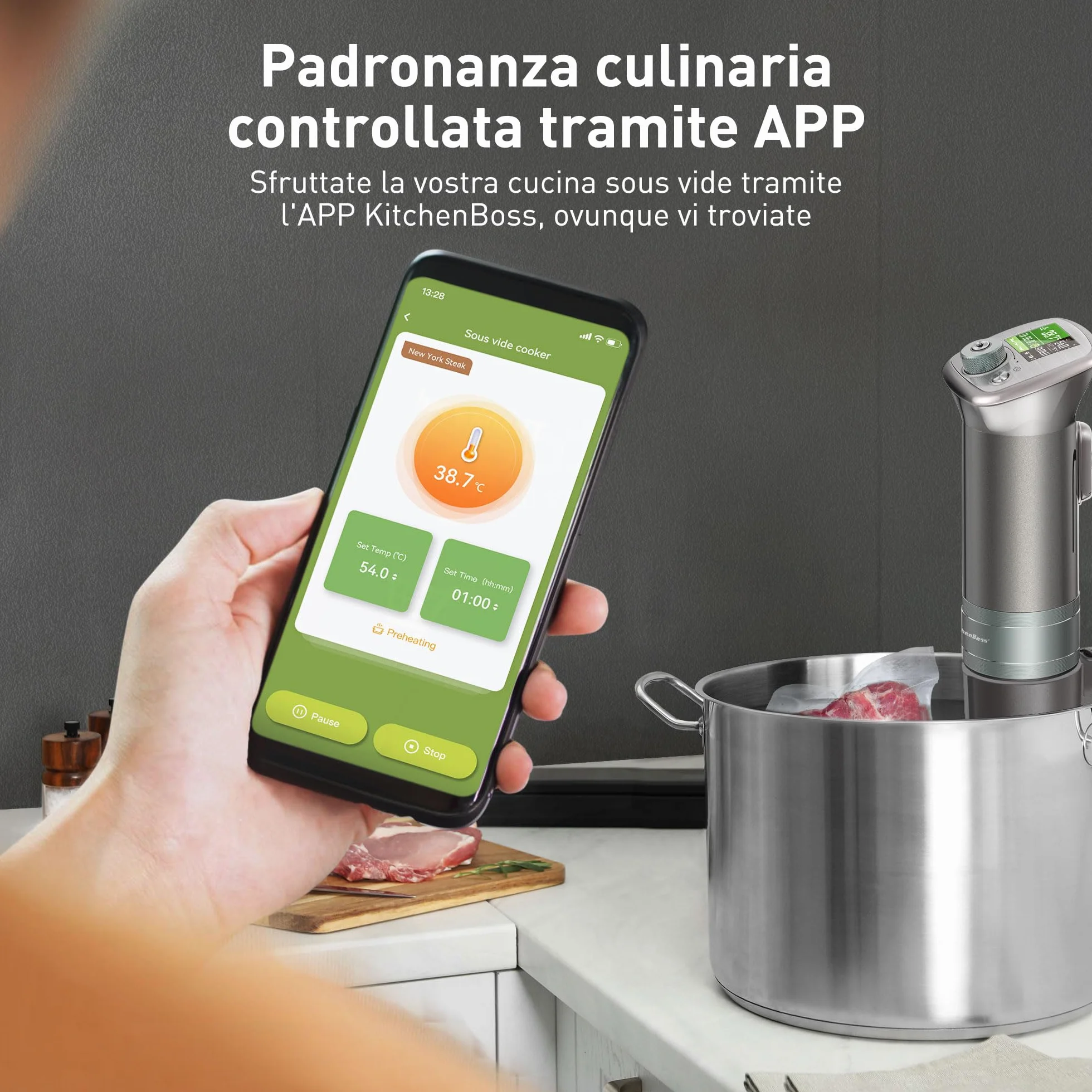 KitchenBoss Roner Sous Vide Professionale 1100W WIFI IPX7 TFT
