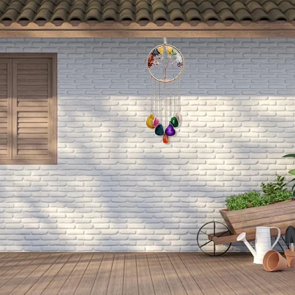 Acchiappasogni Albero della Vita Agata Naturale Intrecciata 7 Chakra 45cm x 16.5cm Decorazione Parete Finestra