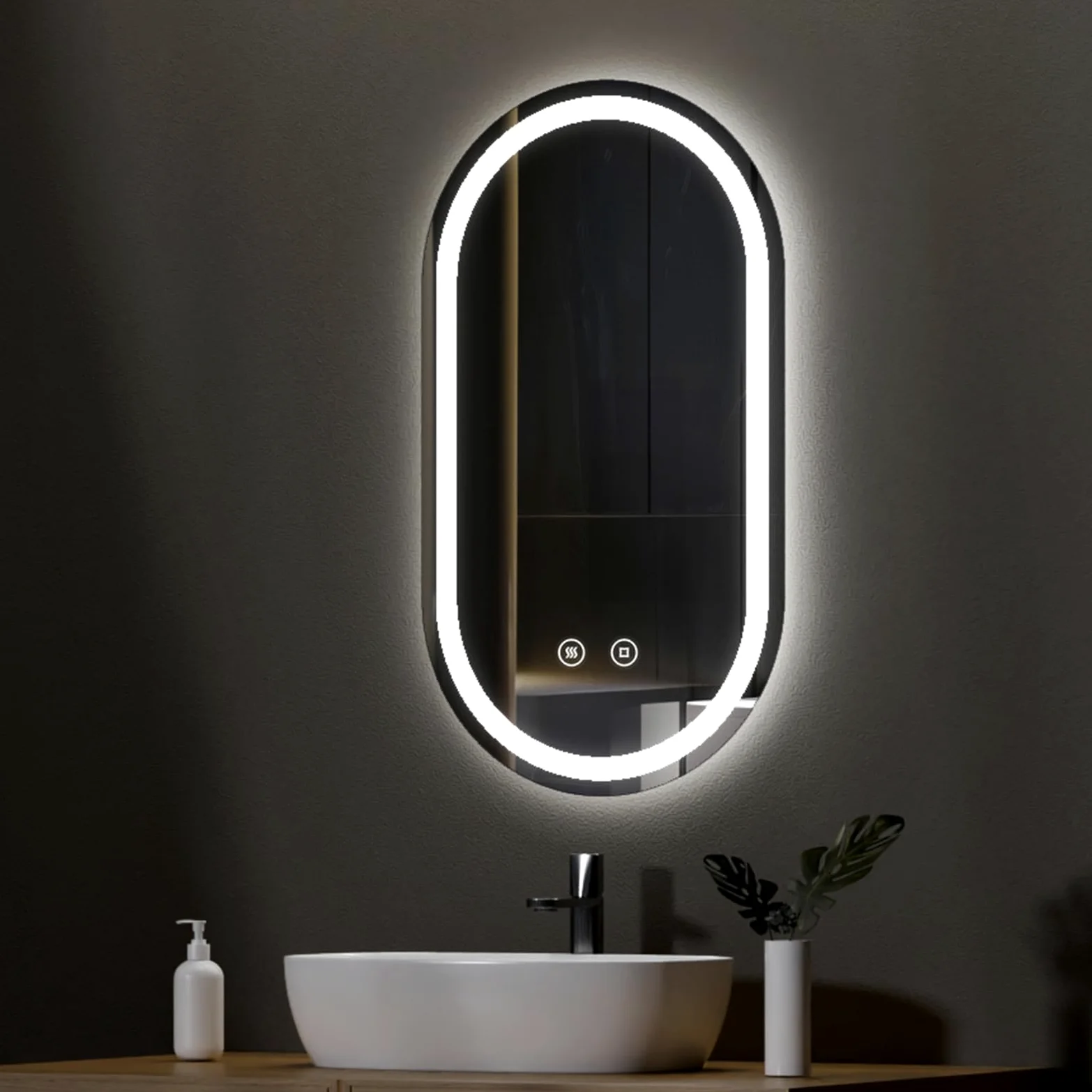 EMKE Specchio LED Bagno 50x90cm, Specchio Bagno Ovale con Interruttore Tocco, 3 Colori Luce Dimmerabile, Anti-appannamento, Funzione Memoria, Spegnimento Automatico Dopo 3 Ore