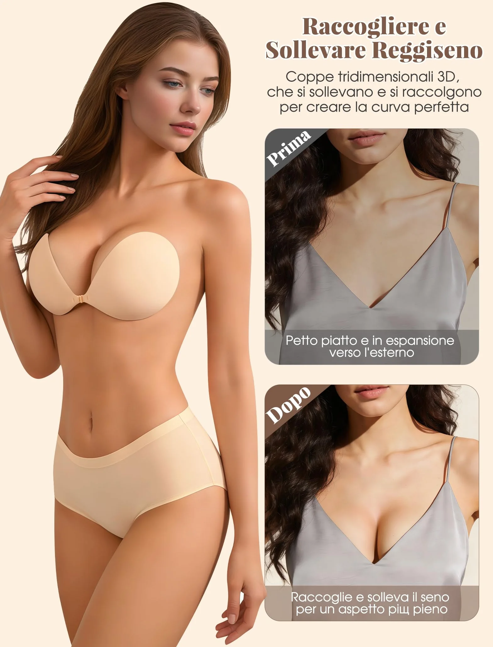 Reggiseno Invisibile Adesivo Push Up Silicone Riutilizzabile Sticky Bra