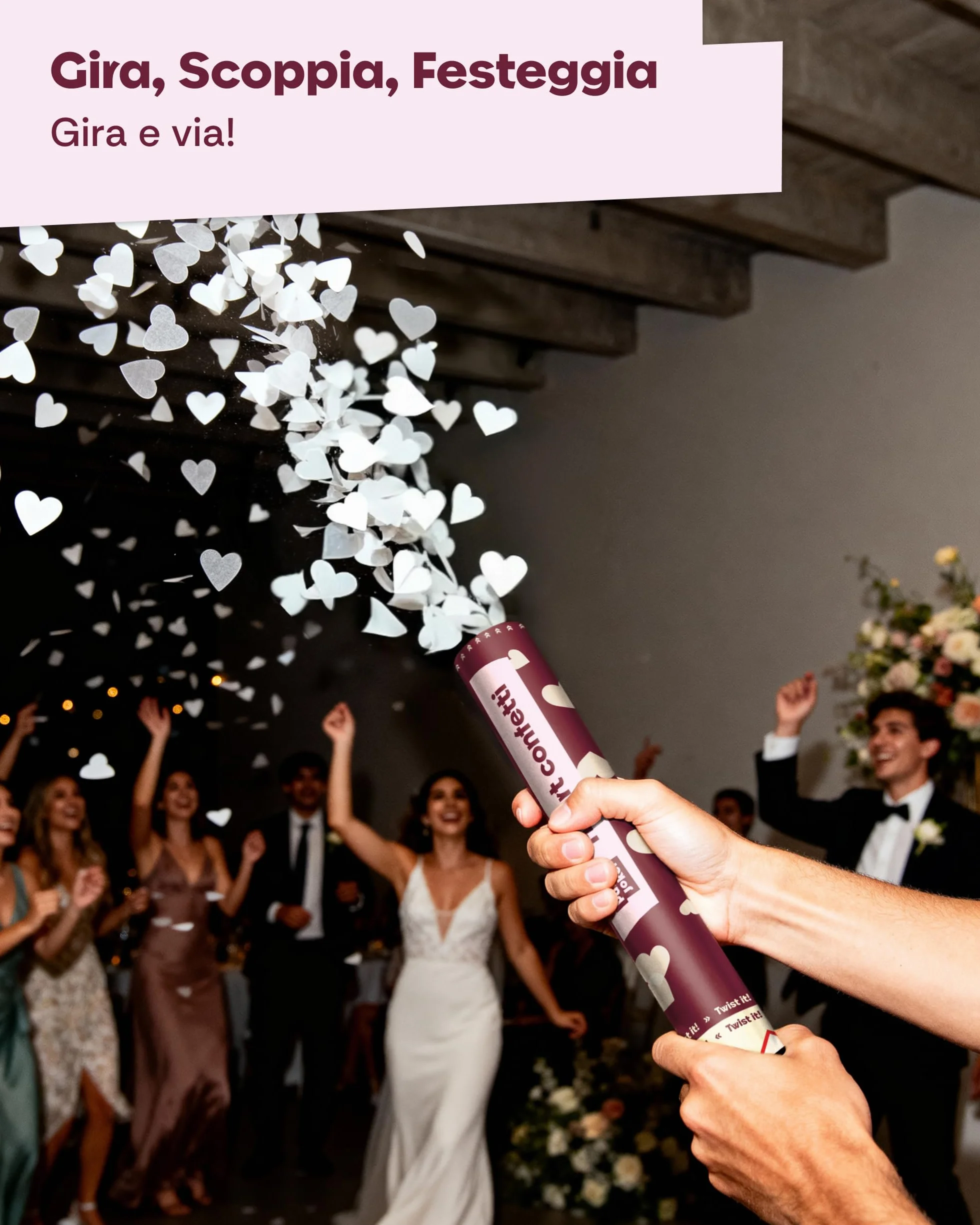 5 Cannoni Spara Coriandoli Cuori Bianchi - Carta Certificata FSC® - Biodegradabile e Sicuro - Perfetto per Matrimoni e Eventi Romantici