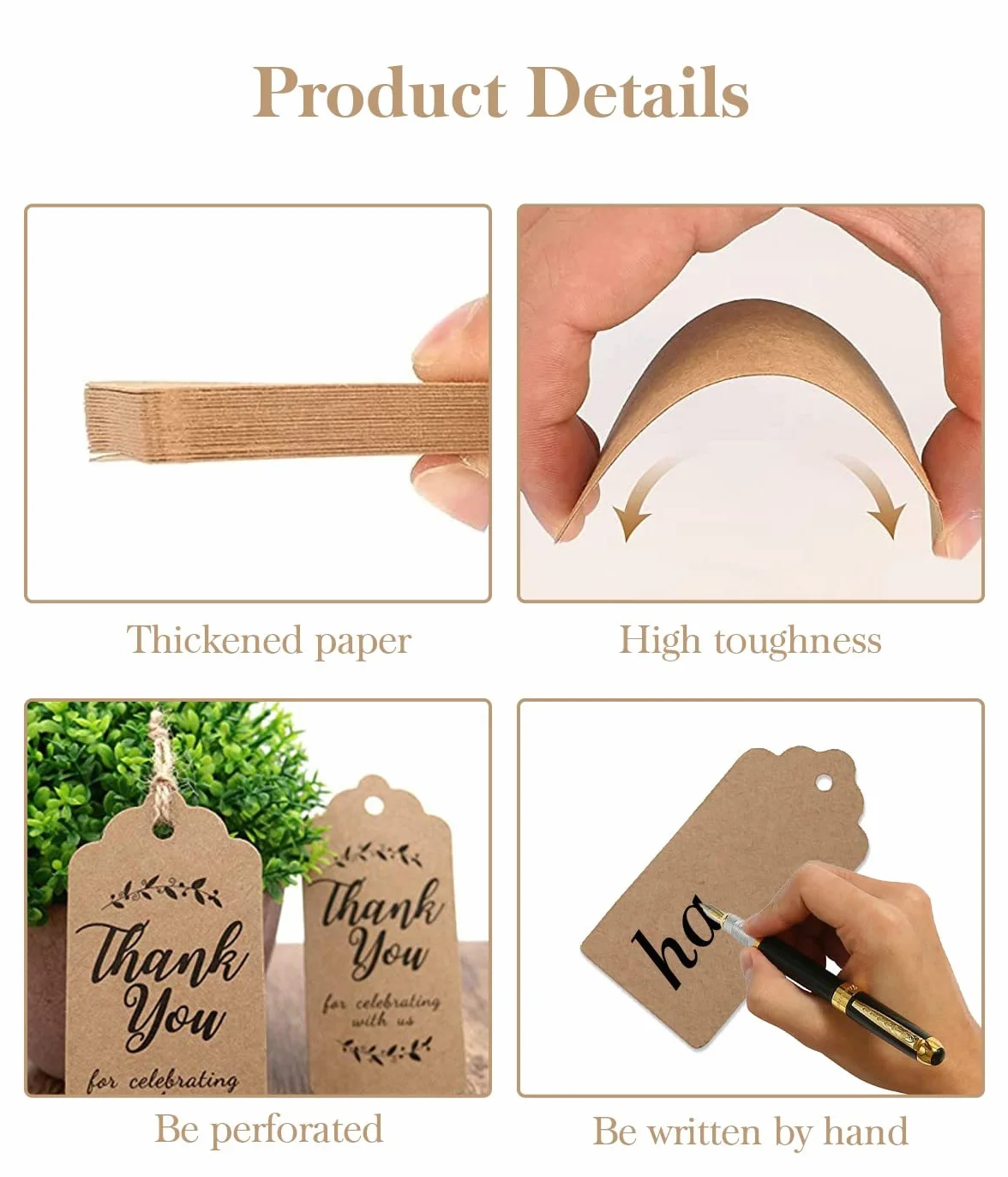 Tag Bomboniere 100 Pz 3 x 5 CM - Spago di Iuta Naturale Lungo 20 Metri, Marrone - Etichette Cartoncino Premium e Bifacciali - Ideale per Etichette Regalo, Cartellini Prezzo e Fai Da Te
