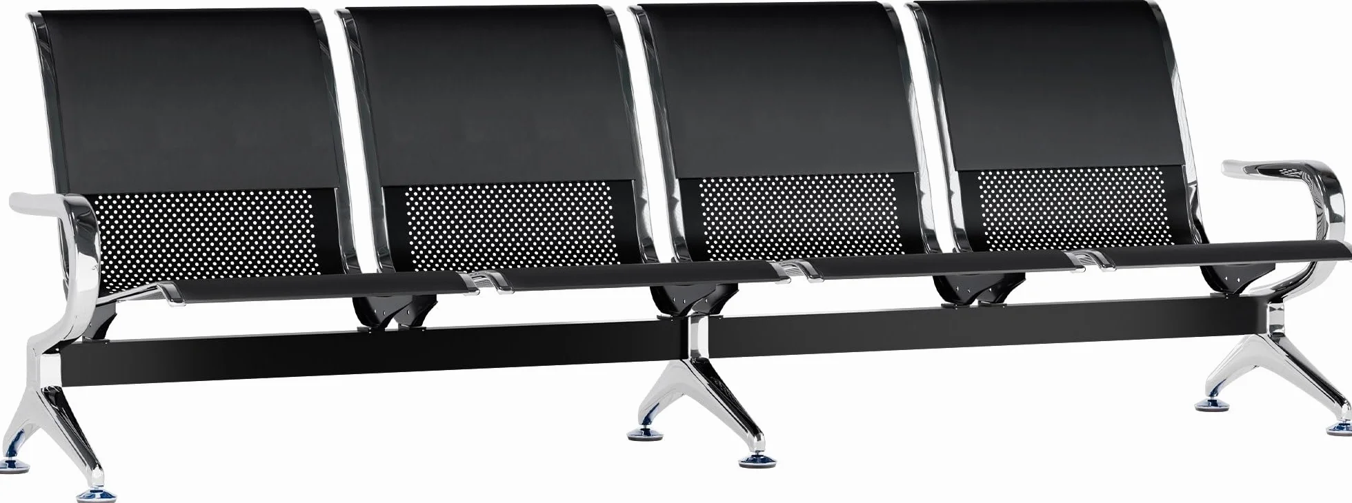 CLP Panca d'attesa per aeroporti con Rivestimento in Similpelle, Panca con Struttura in Metallo in Look Cromato, robuste sedie d'attesa, Colore:Nero/Nero, Dimensione:4 posti