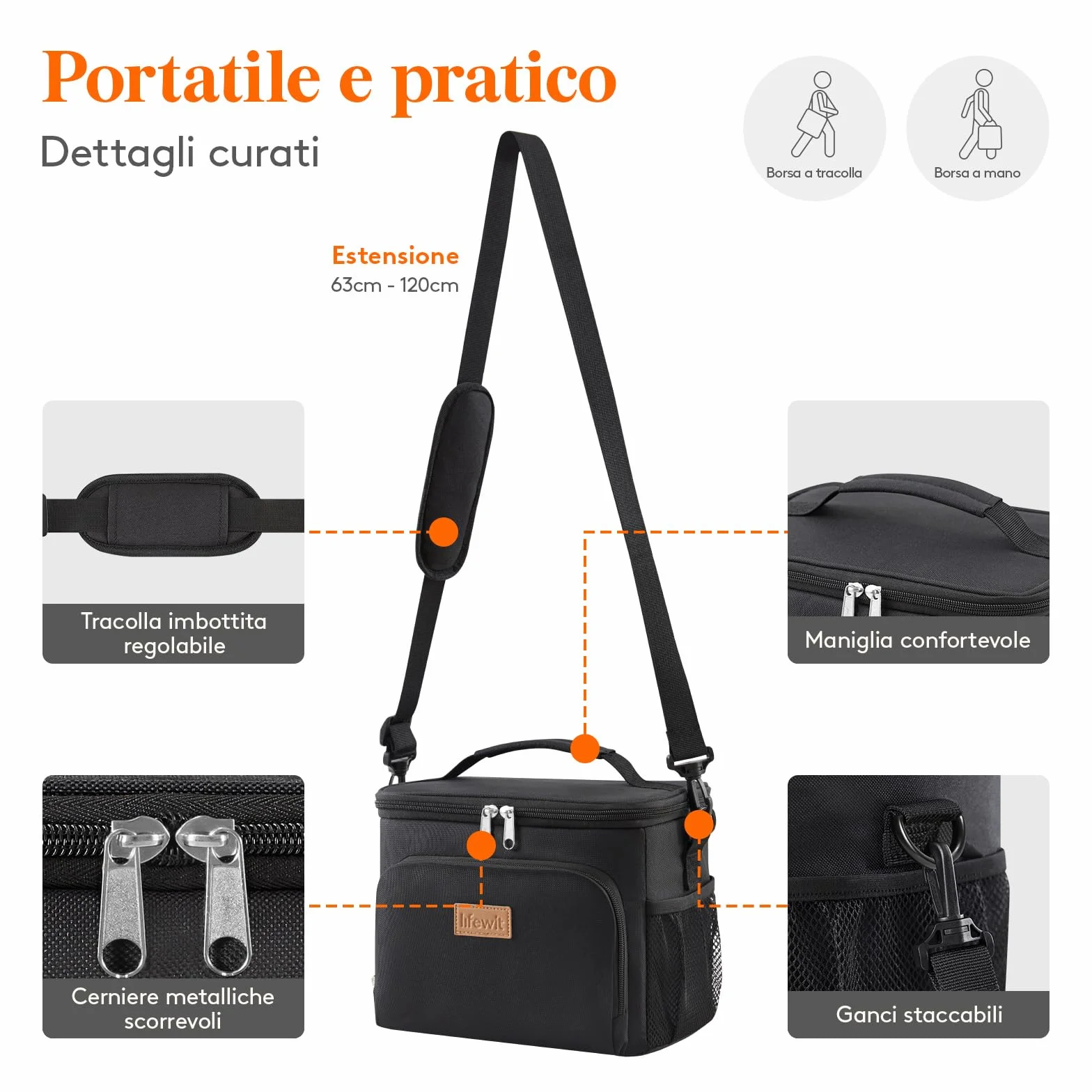 Lifewit Borsa Termica Porta Pranzo 9L Impermeabile con Tracolla Nero