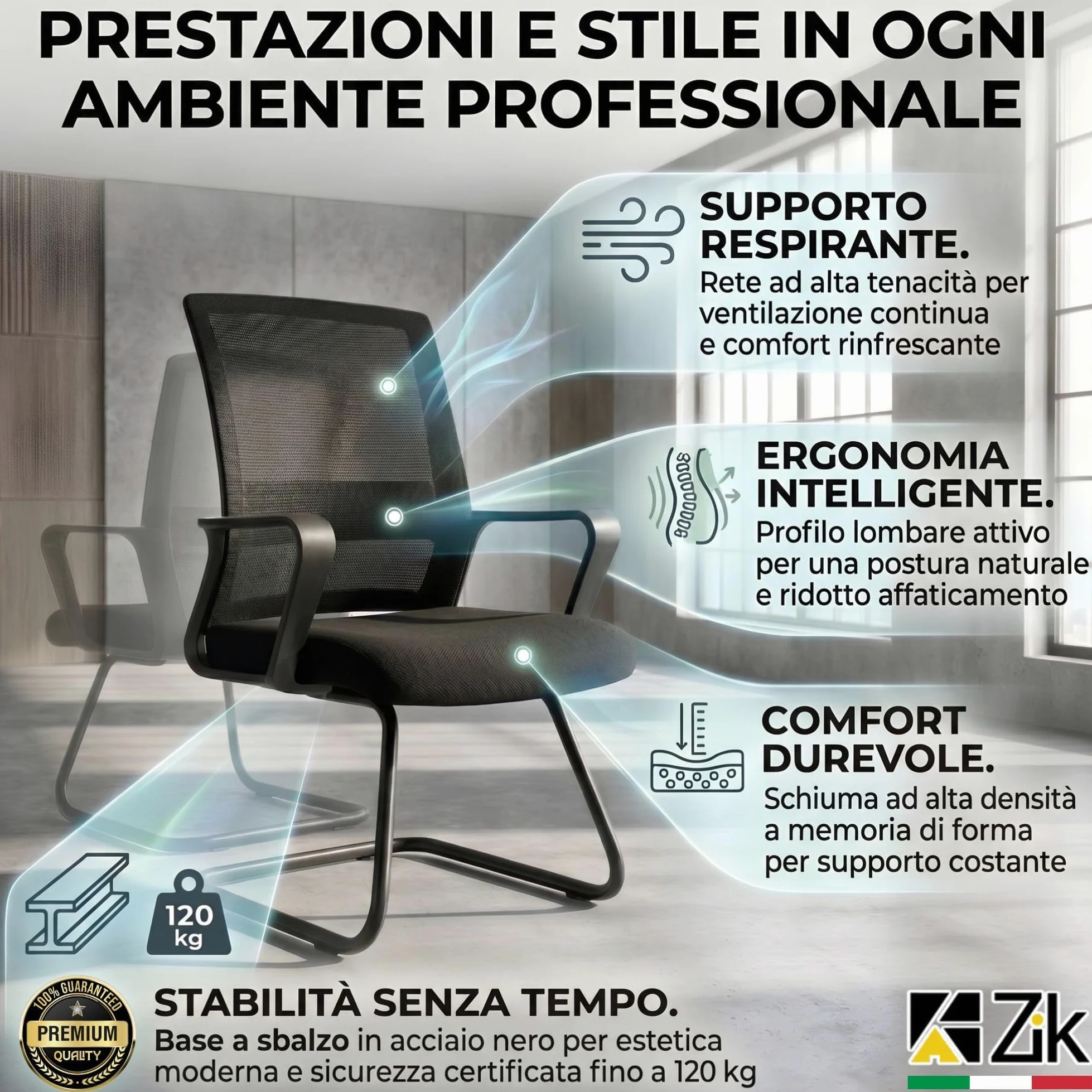 ZIK - Coppia Sedie Sala d'Attesa, Sedie con Braccioli, Comode e Traspiranti per Accogliere Ospiti e Clienti, per Sale Riunioni, Sedia Imbottita Senza Ruote, Poltroncine Sala d'Attesa per Ufficio