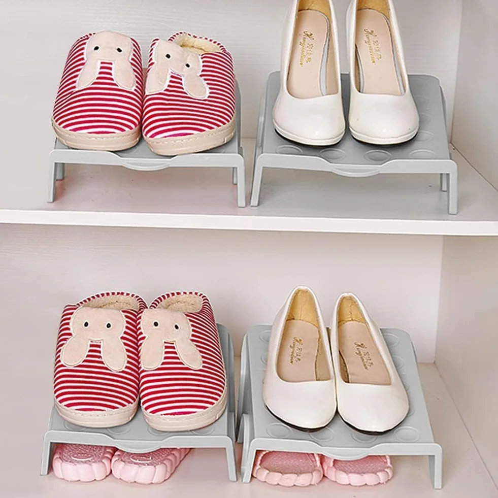 DASIAUTOEM Scarpiera da 4 pezzi, organizer per fessure per scarpe, antiscivolo, a doppio strato, scarpiera, salvaspazio, per casa, soggiorno