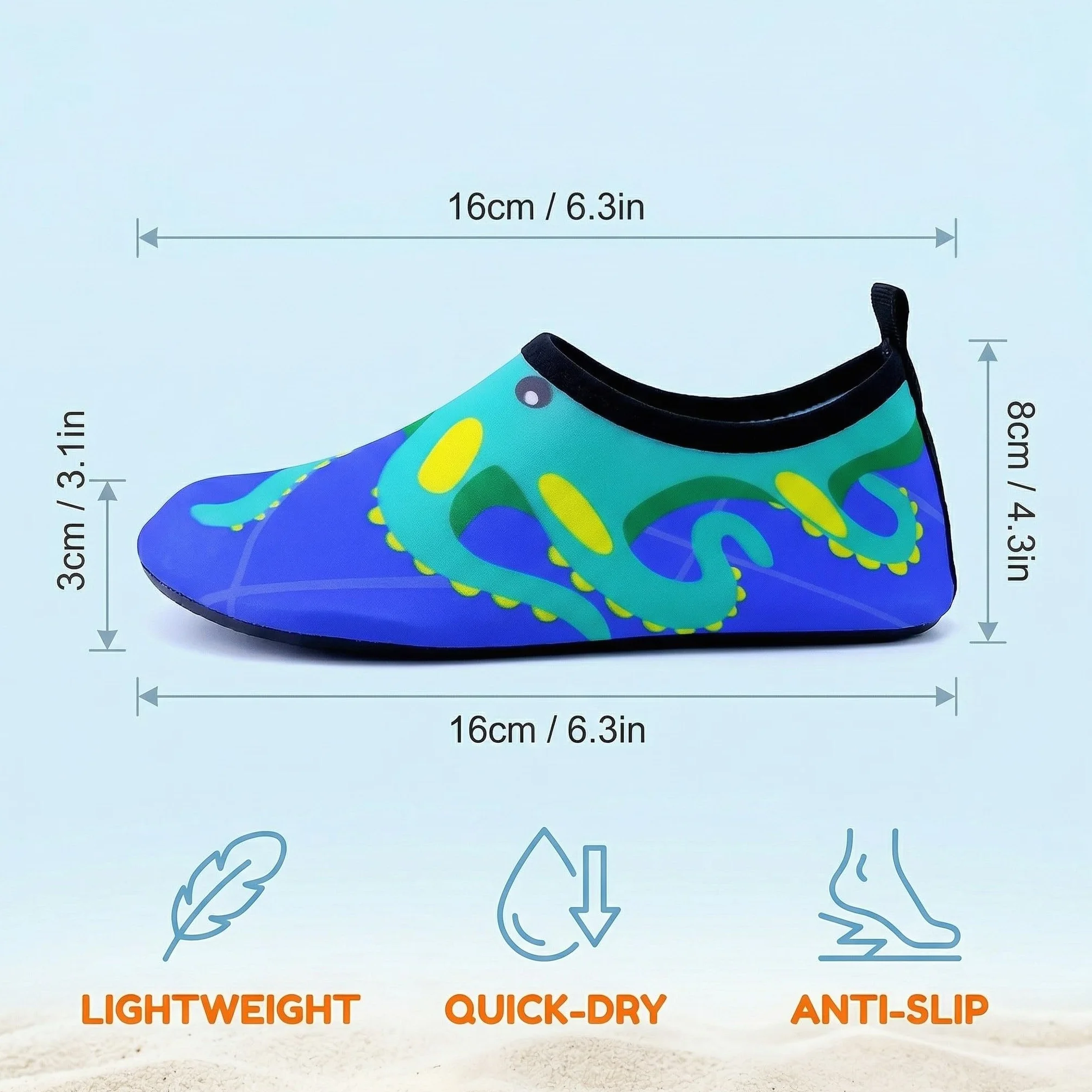 Scarpe Acquatiche Bambini Antiscivolo Asciugatura Rapida Polpo Blu Taglia 32-33