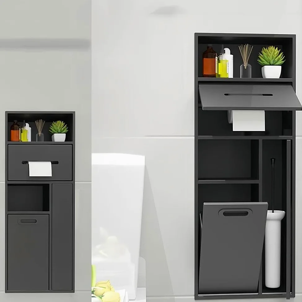 Generico Mensola portaoggetti a Incasso in Acciaio Inox per Carta igienica e rifiuti, Organizer Integrato per nicchia in Bagno, Cucina, Soggiorno, Camera da Letto - Nero, 60x28x13,5 cm, Soluzione Sal