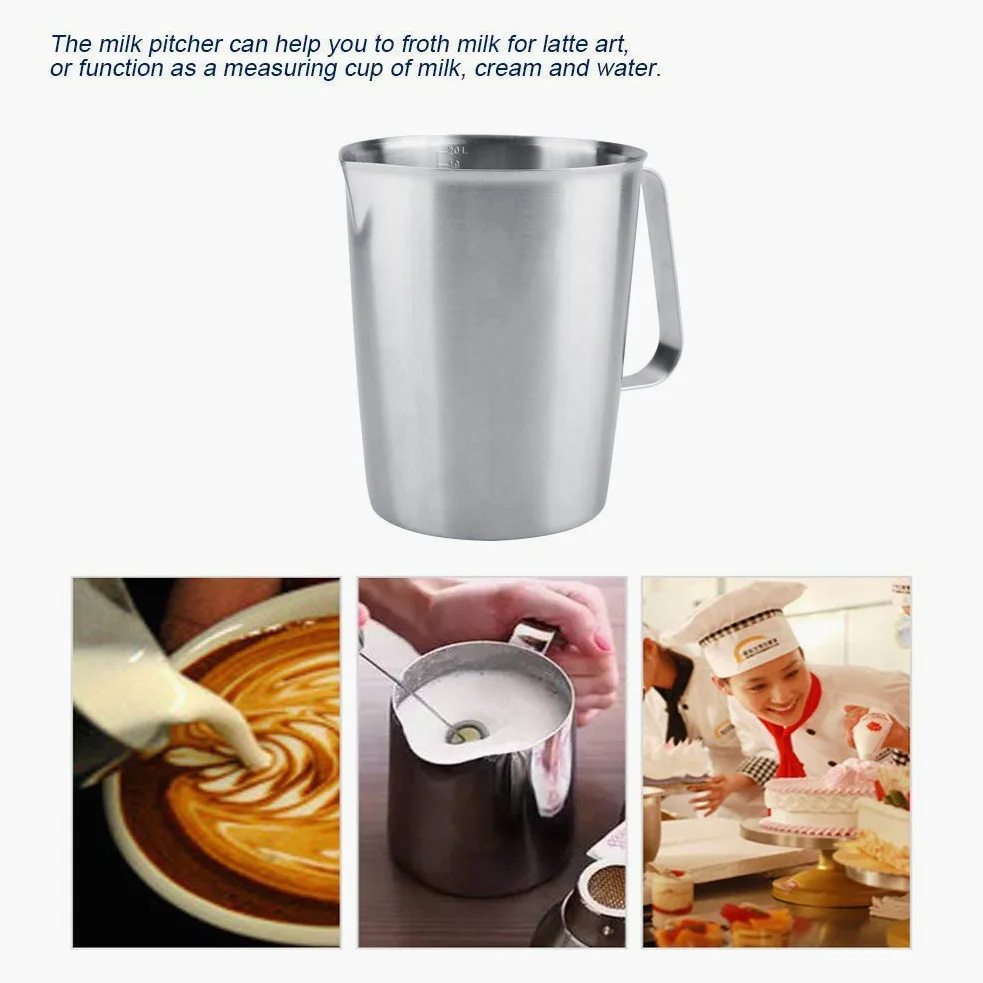Tazza per schiumare - 2000ml Grande tazza graduata in acciaio inossidabile Tazza per latte Brocca per schiuma per caffè latte Art