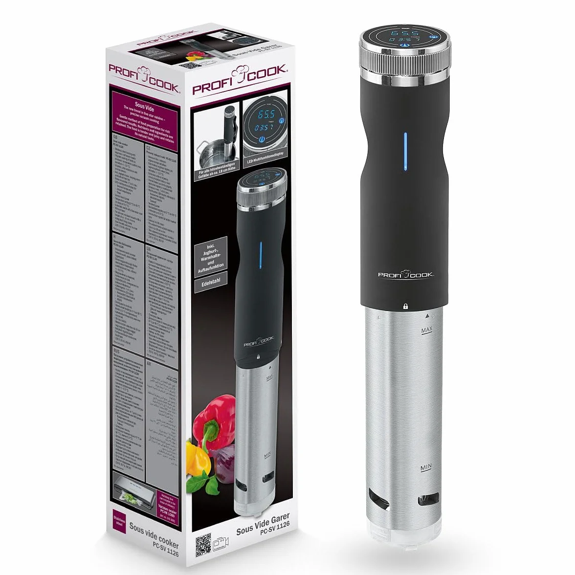 Profi Cook della SV 1126 Sous Vide Stick, Acciaio Inox, 800 W, 8 Litri, Display LED, Timer