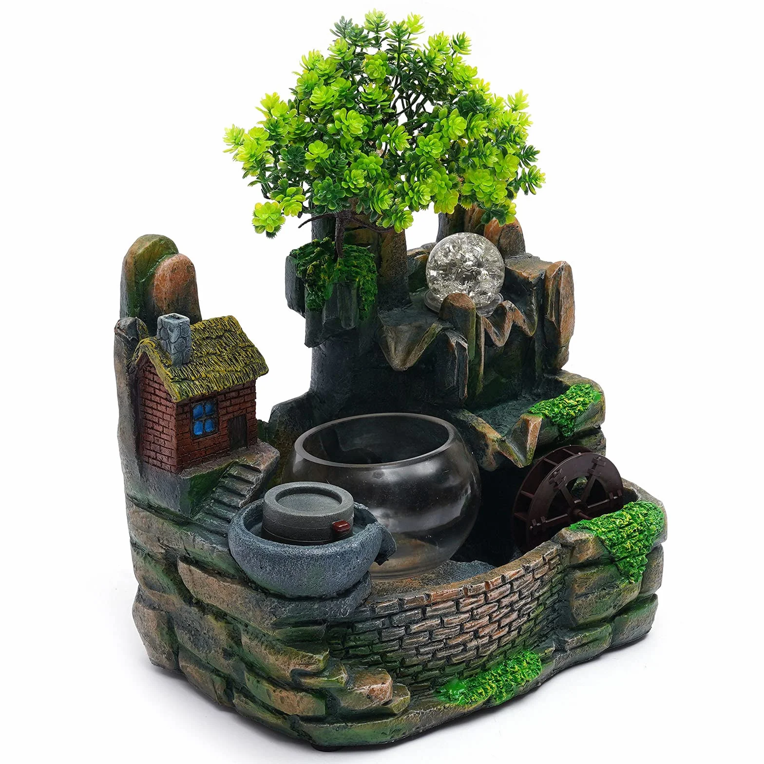 Fontana interna cascata Zen relax fontana da tavolo fontana fontana interna camera con bonsai colorato luce LED