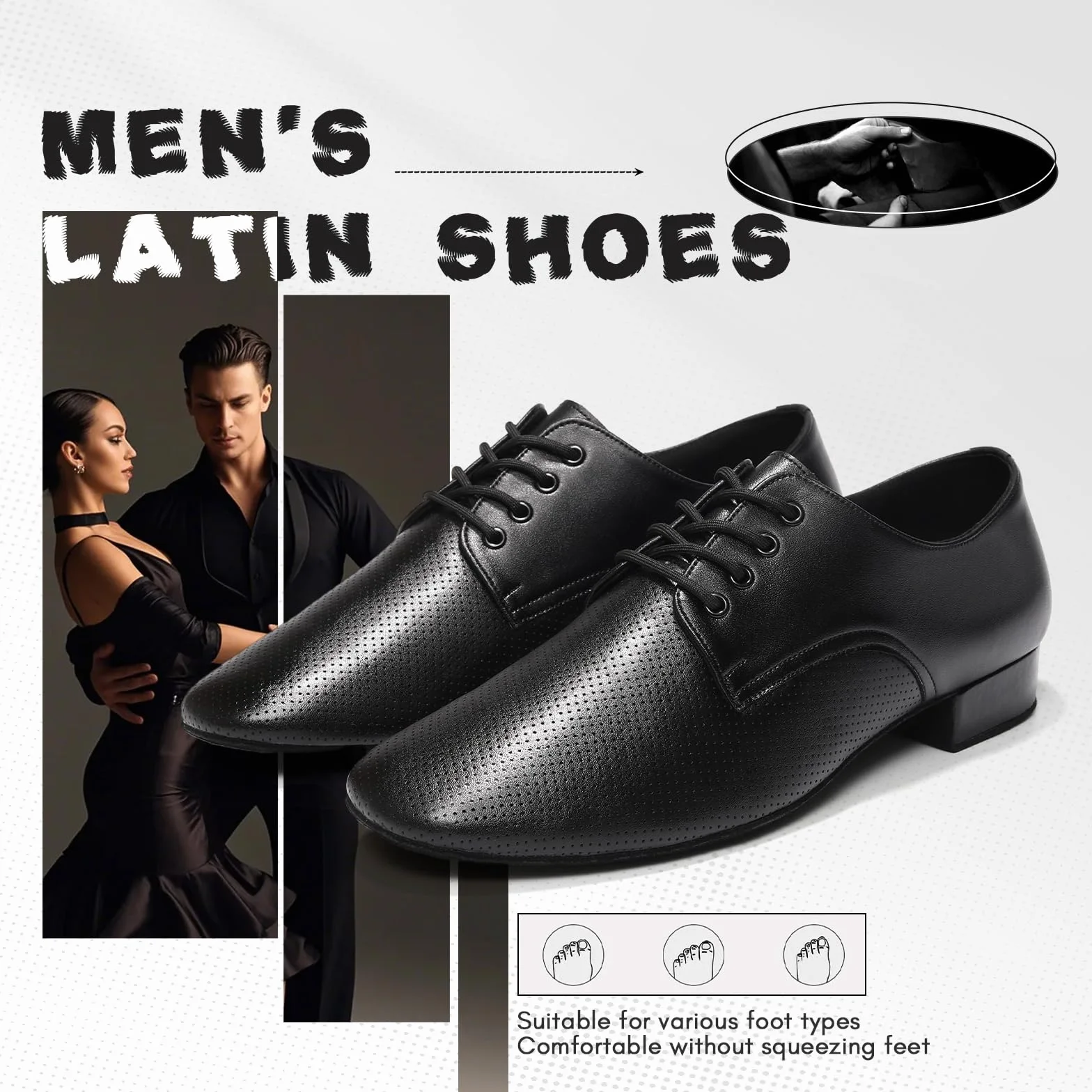 Scarpe da Ballo Uomo Latino Punta Chiusa Lacci Standard Salsa Tango Professionali Tacco 2.5 cm Modello 405