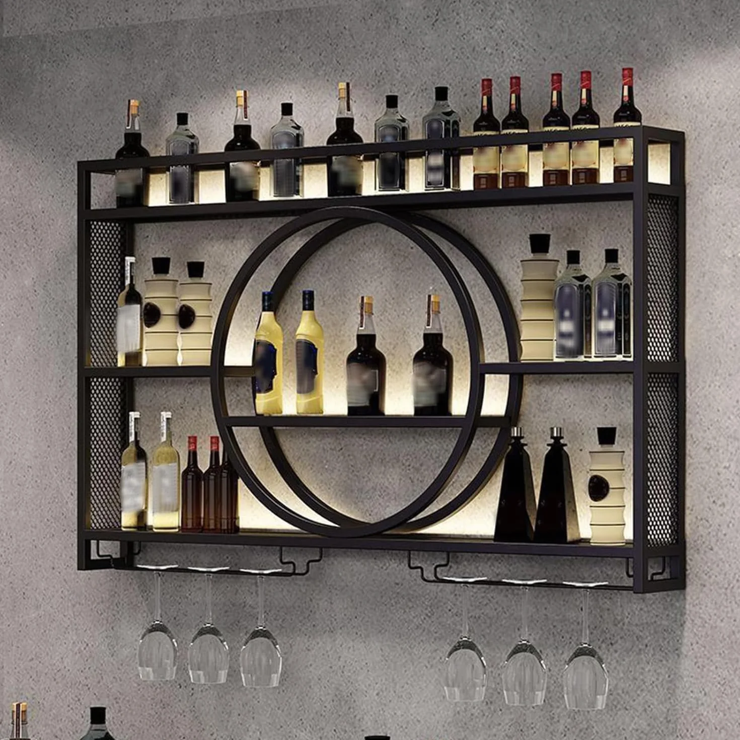 Vetrina Espositore Bar,Porta Bottiglie di Vino da Parete Industriale Angolo Bar per Casa Moderno Mobile Bar per Casa Salotto Mensola Bar Sospesa(Size:100 * 15 * 80cm,Color:Nero)