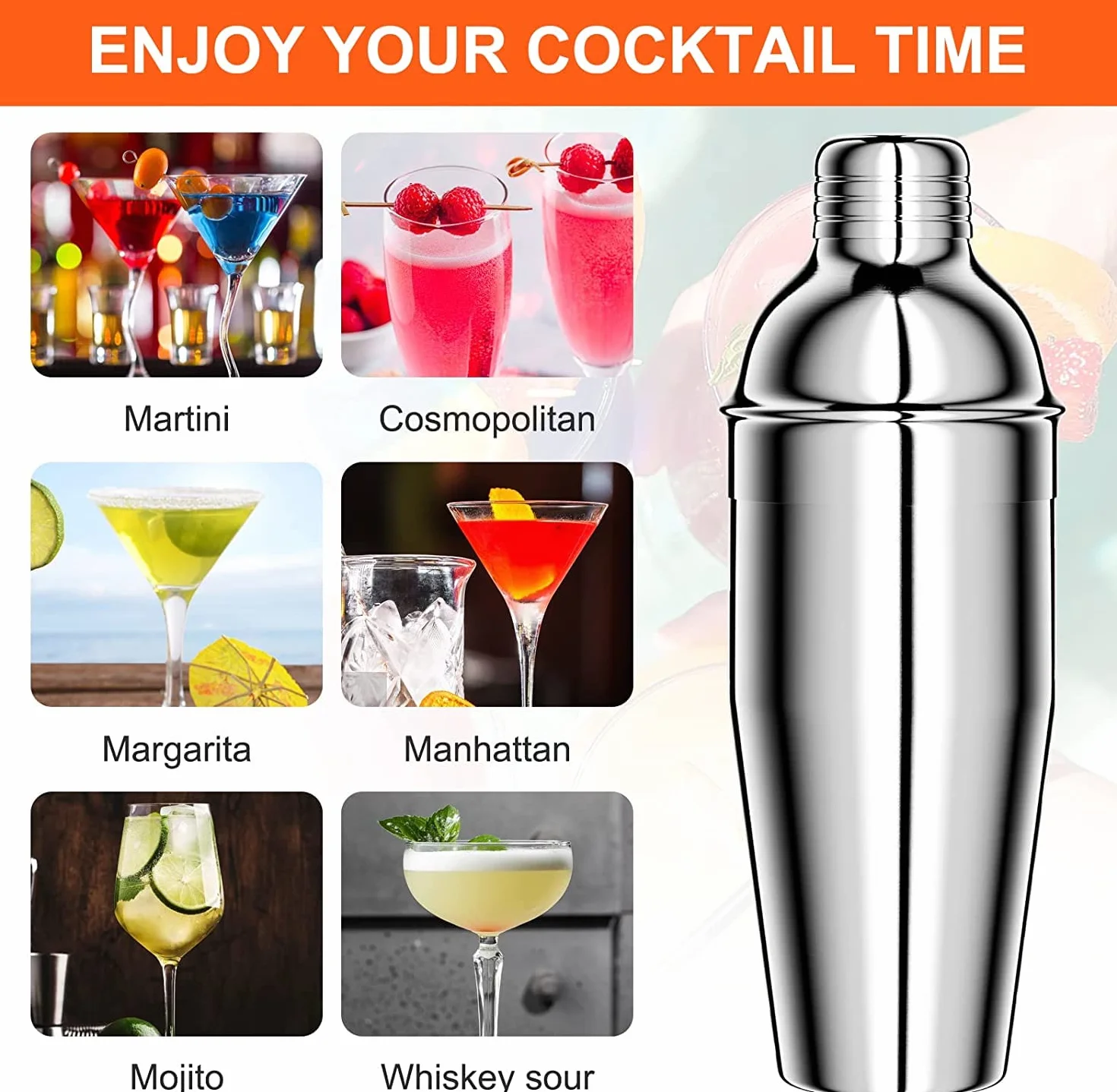 Gvolatee 750 ml shaker in Acciaio Inox, 8 pezzi cocktail set professionale barman kit