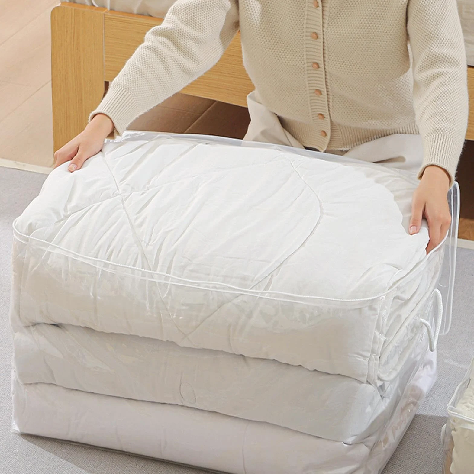 Grandi borse portaoggetti – contenitori trasparenti | contenitori con manico, organizzazione e per coperte, organizer per guardaroba