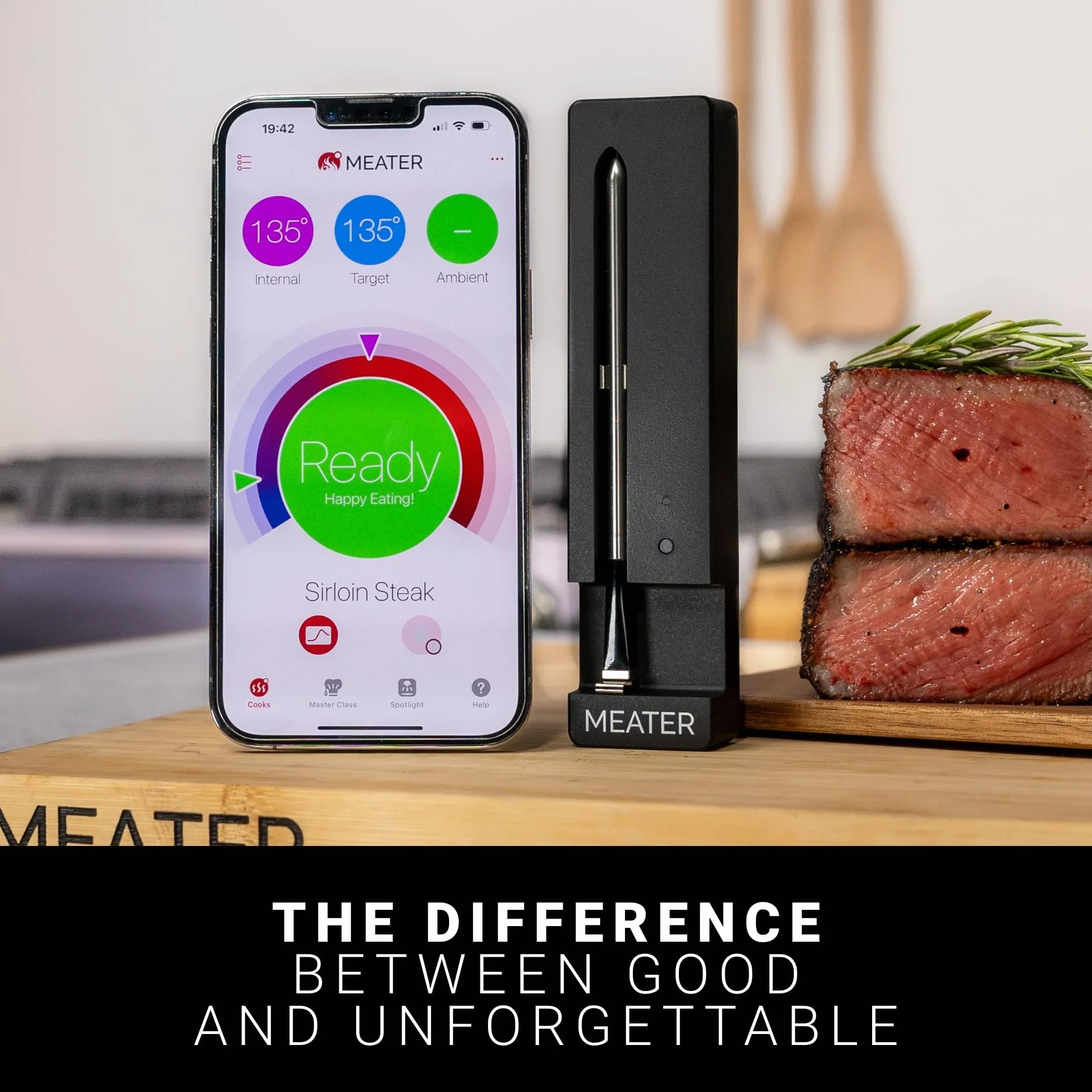 MEATER SE - Termometro per carne wireless con Bluetooth, misura temperatura interna e ambientale, perfetto per forno, grill, cucina, barbecue, girarrosto, dotato di caricatore nero