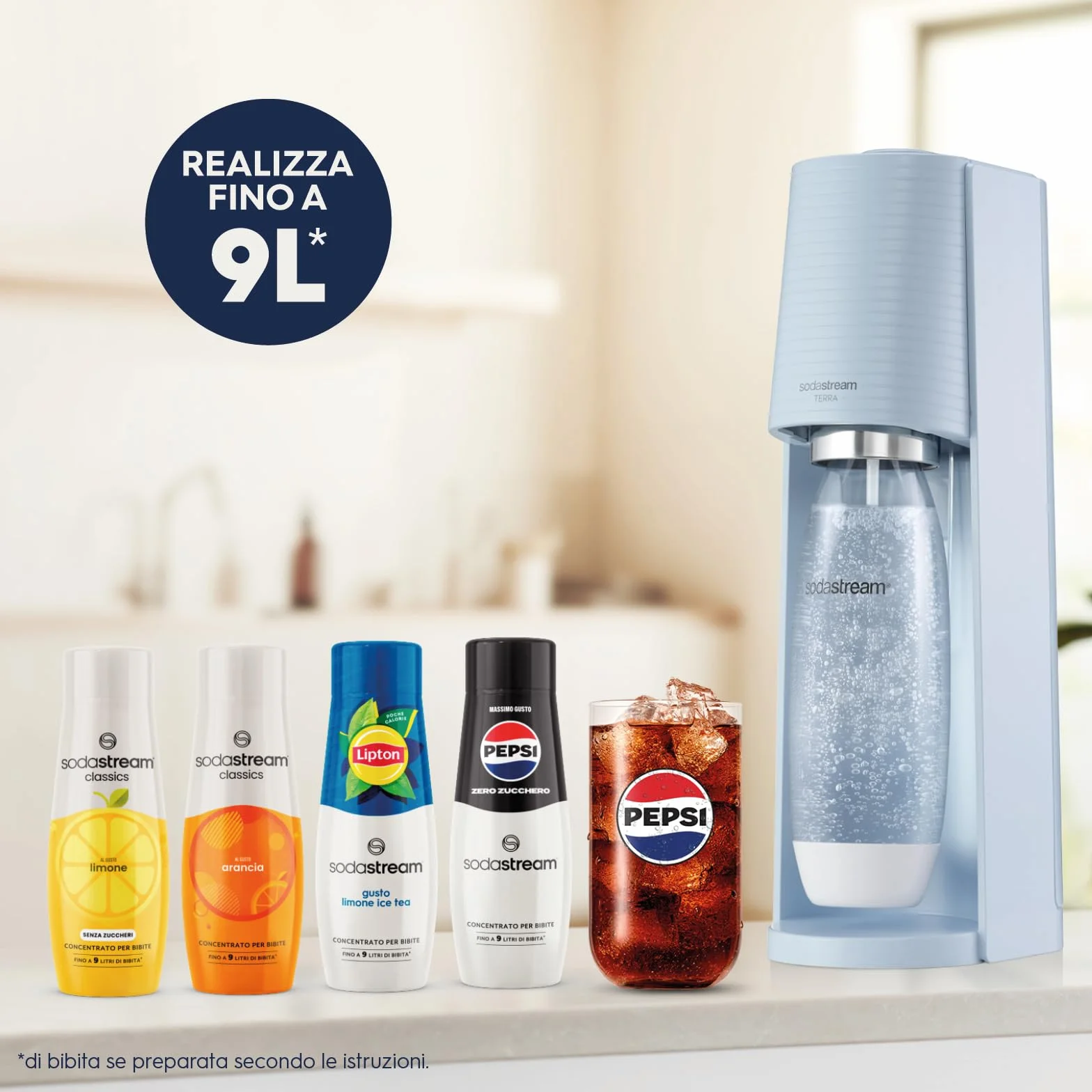 SodaStream Terra Gasatore Macchina per Acqua Frizzante con Cilindro CO2 e Bottiglia Lavabile in Lavastoviglie, Azzurro