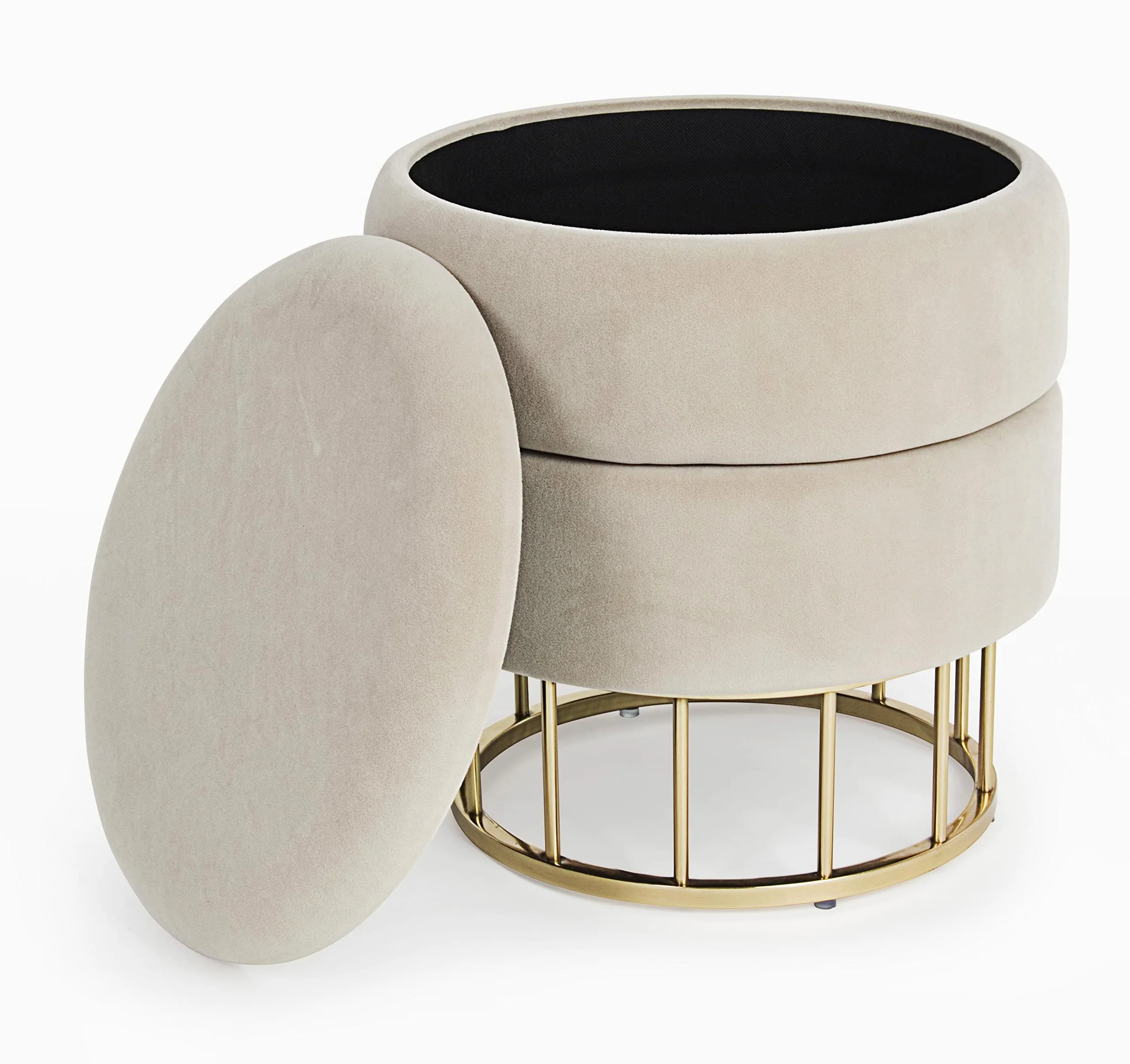 KONTE.DESIGN Pouf contenitore PAVLINA , tessuto effetto velluto Beige