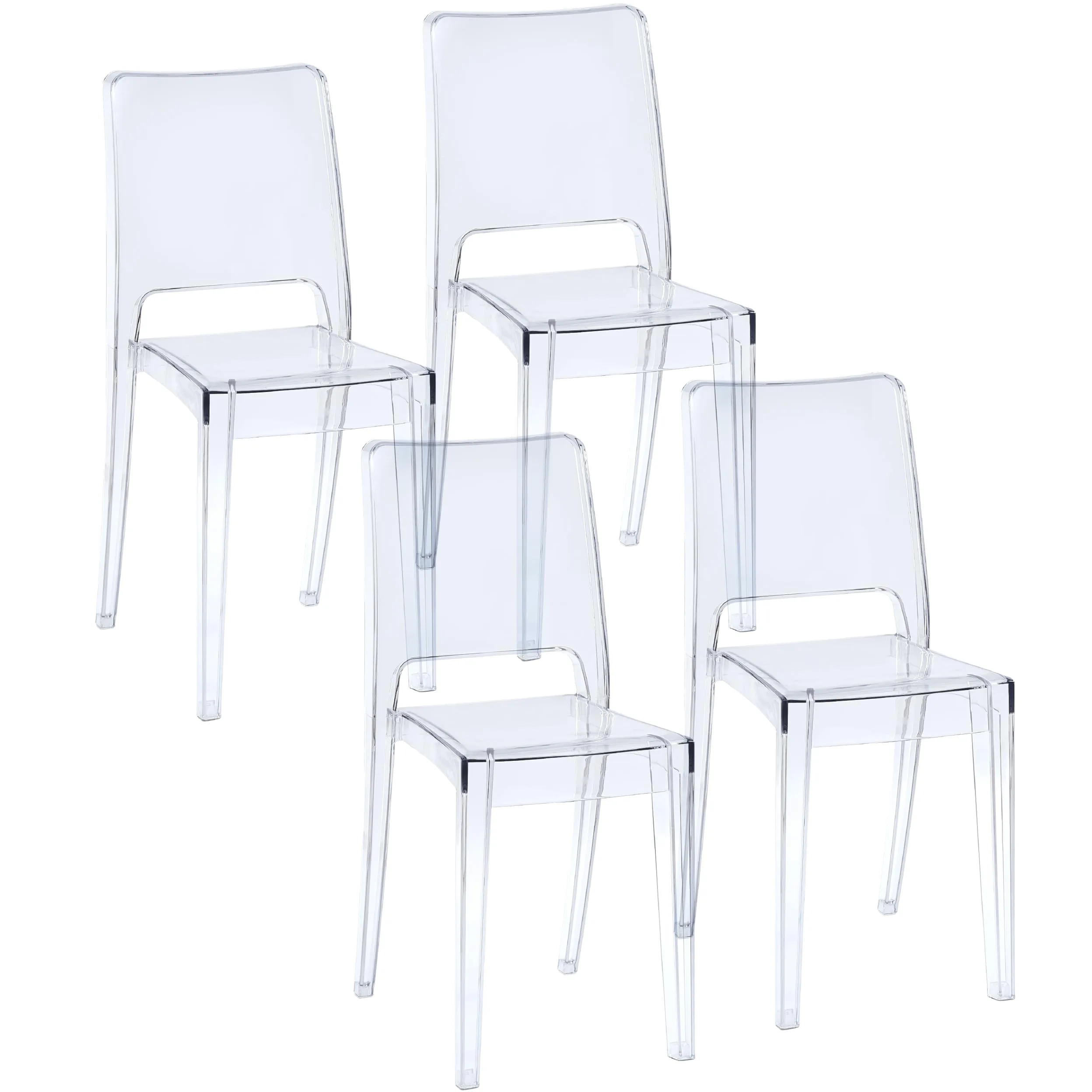 Baroni Home Set 4 Sedie Trasparenti, Sedie Impilabili Moderne, Leggere e Resistenti, Gommini Antiscivolo, Sala da Pranzo, 34,5x48,5x85 cm, Trasparente