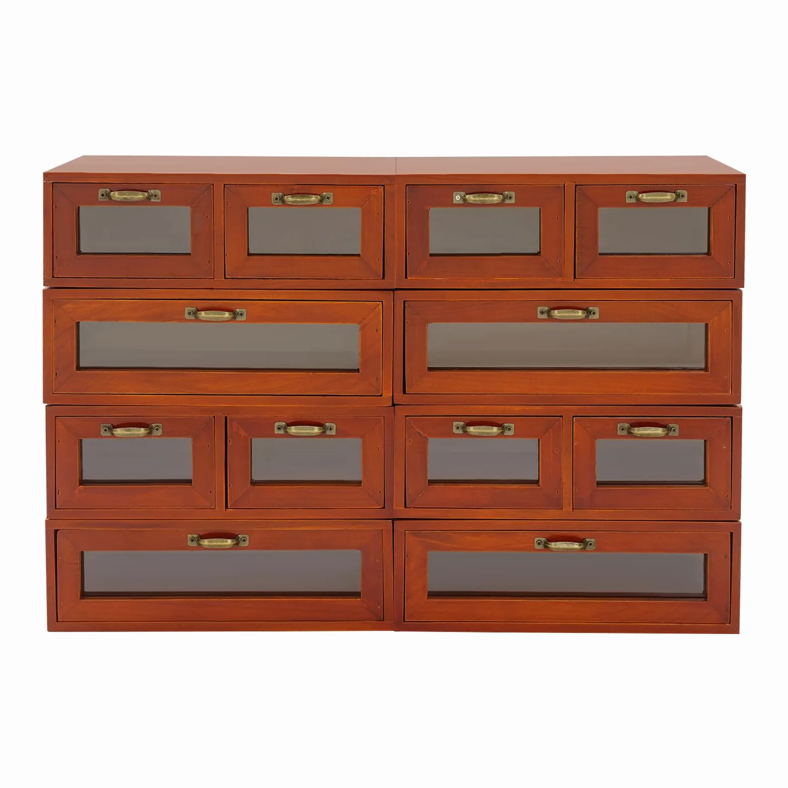 Armadio impilabile in legno con 12 cassetti (per 30 x 18 x 10 cm) | Cassettiera con maniglie e finestre trasparenti, organizer per cosmetici, gioielli, forniture per ufficio, piccoli attrezzi