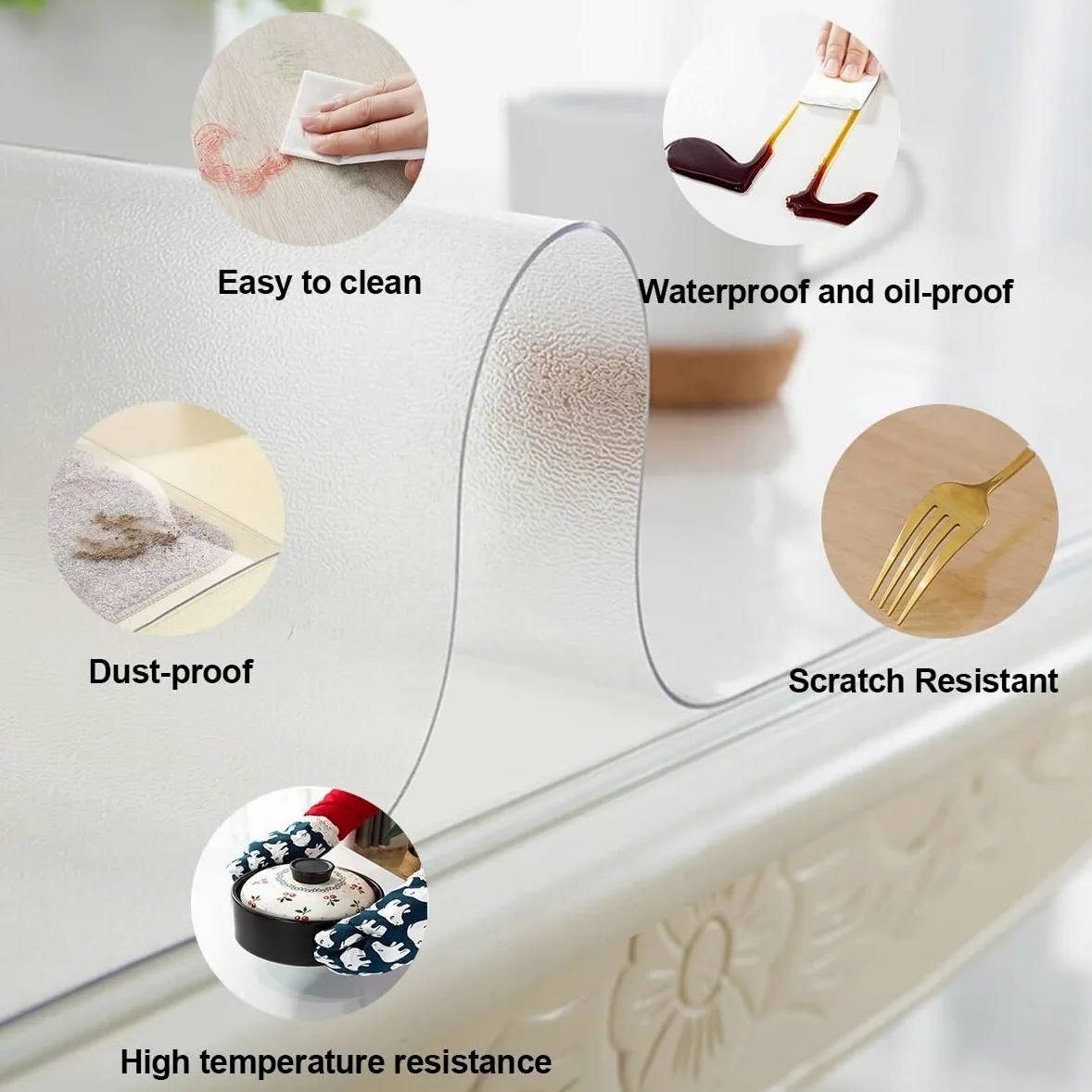 Sottomano da scrivania trasparente satinato, 1,5 mm, in vinile, per ufficio, vanità e comodini, 70 x 110 cm, elegante superficie antiscivolo per uso domestico e ufficio