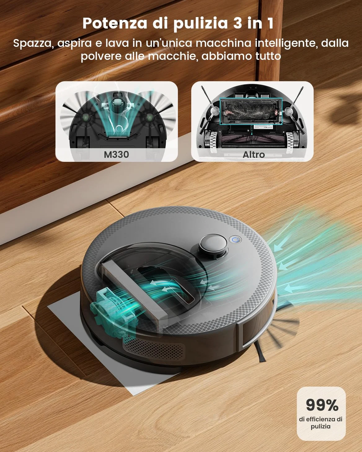 Lefant M330 Robot Aspirapolvere Lavapavimenti con Mappatura, 5000Pa, Navigazione Laser dTOF, Evitamento Ostacoli PSD, 150min Autonomia, WiFi 2.4G/5G, Alexa, per Peli Animali e Pavimenti Misti, Grigio