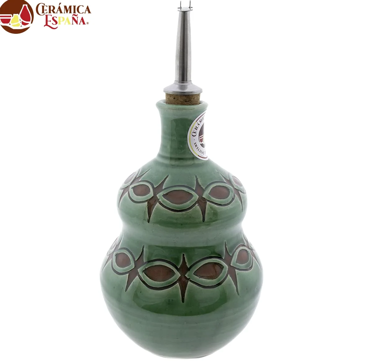 CERÁMICA ESPAÑA | Oliera Amazon | Oliera antigoccia | Oliera in ceramica per cucina verde rame - Modello M07 | 500 ml | 100% Fatto a mano | 11x11x22 cm