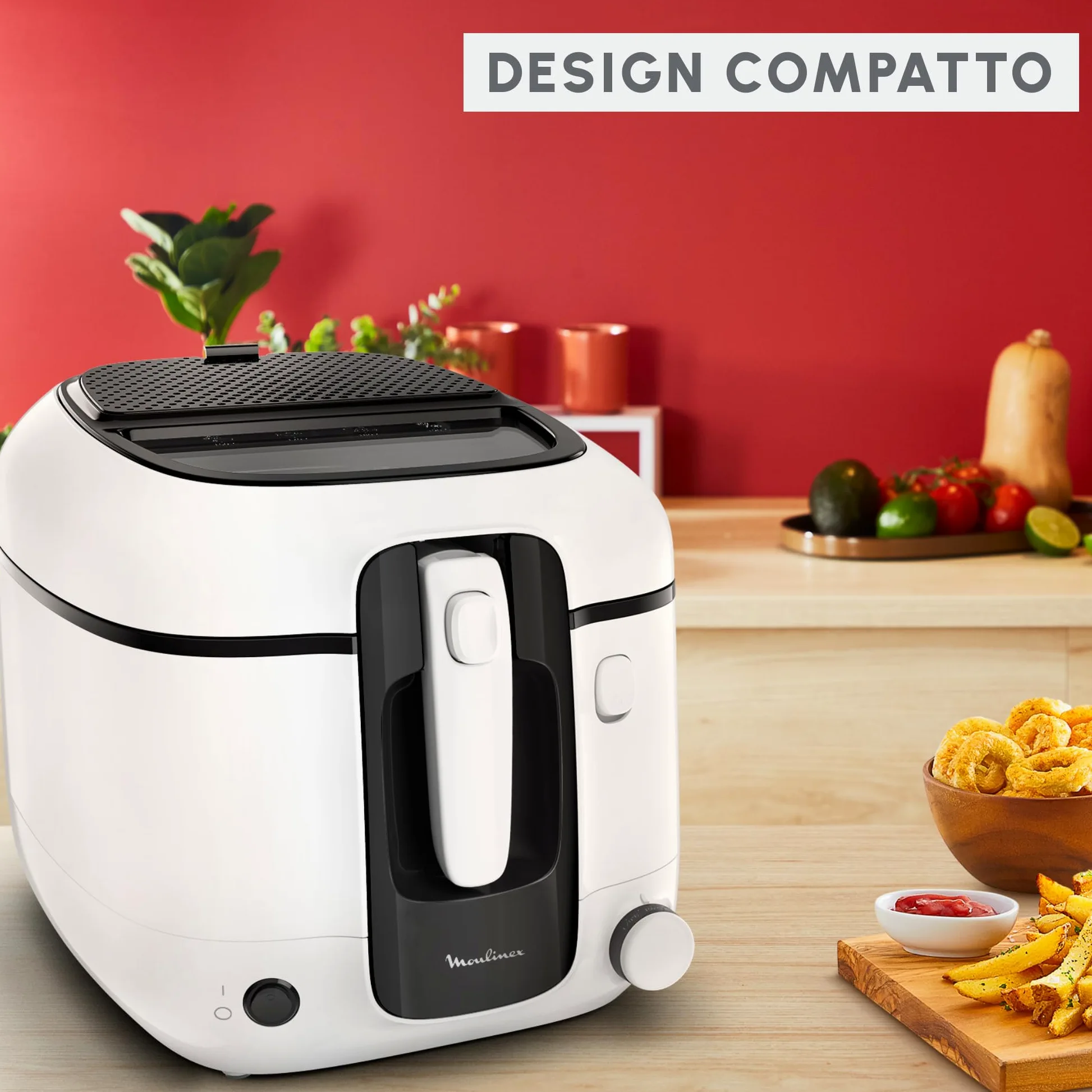 Moulinex Super Uno Friggitrice, 2.2 L di Olio, 1.5 kg di Capienza, Componenti Rimovibili Lavabili in Lavastoviglie, Ciotola Antiaderente, Filtraggio degli Odori, Protezione Antischizzi, AM312010