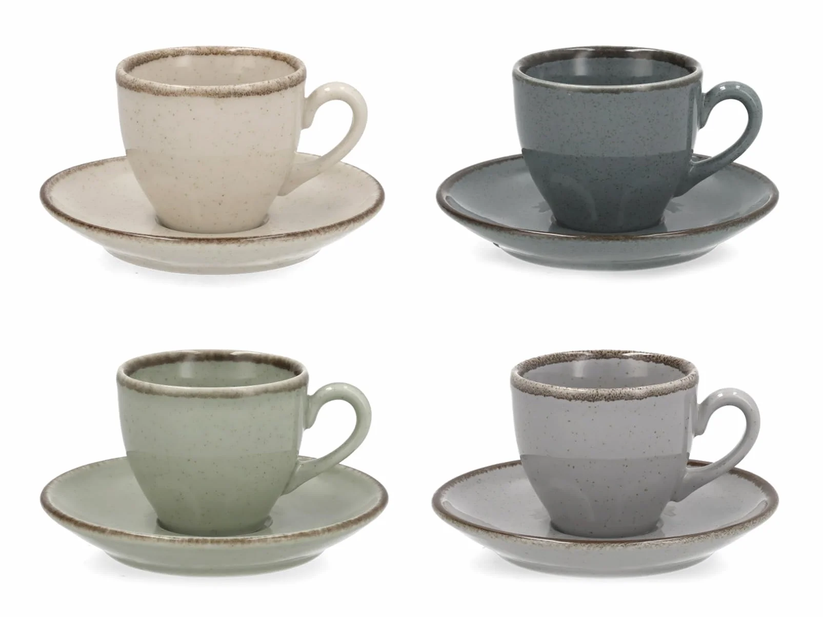 H&H Set 4 Tazze da Caffè Collezione Pearl, in Porcellana, Colori Assortiti – 2 Beige, 1 Verde, 1 Azzurro – Capacità 90 cc, Design Elegante